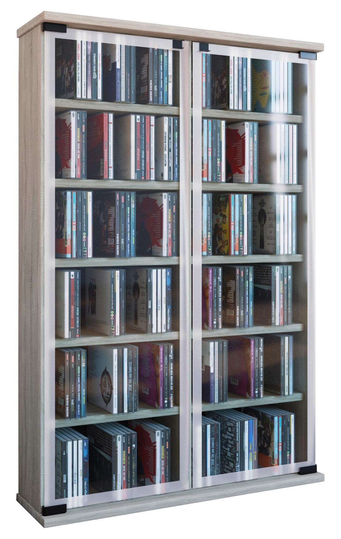 CD-Regal Galerie in Eichefarbe, B: 60 cm - Eichefarben, KONVENTIONELL, Glas/Holzwerkstoff (60/92/18cm) - MID.YOU