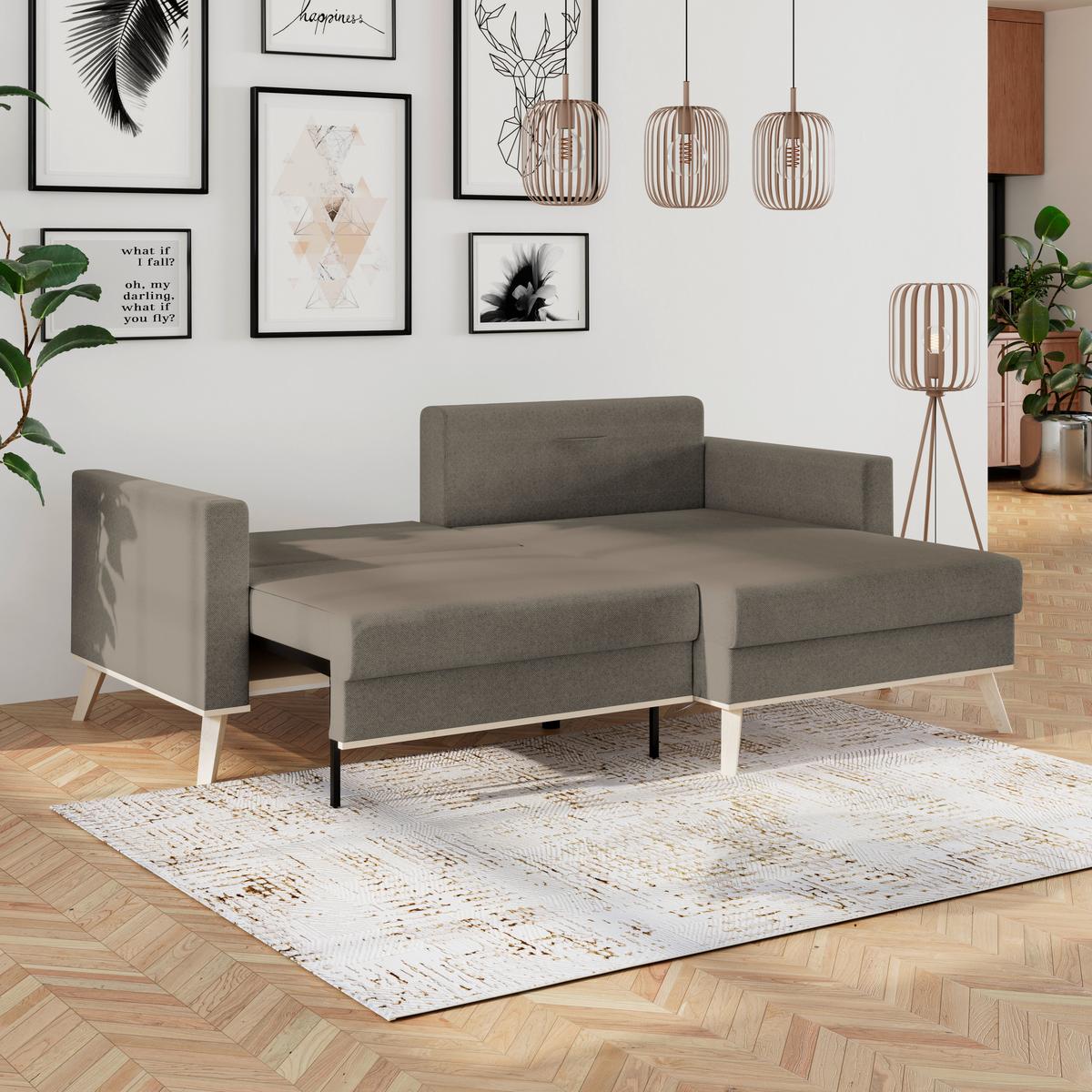 Kutna Garnitura Carini - boje hrasta/svijetlo smeđa, Basics, tekstil/drvo (222/152cm) - Modern Living