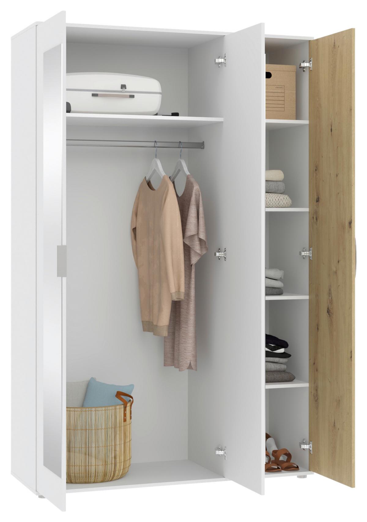 Drehtürenschrank Jan Weiß/Eiche Artisan - Chromfarben/Weiß, KONVENTIONELL, Glas/Holzwerkstoff (135/210/52cm) - Mömax