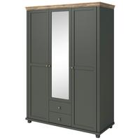 Ruhásszekrény Tükörrel Tevora - tölgyfa színű/zöld, Basics, faalapú anyag (154/216/62cm)