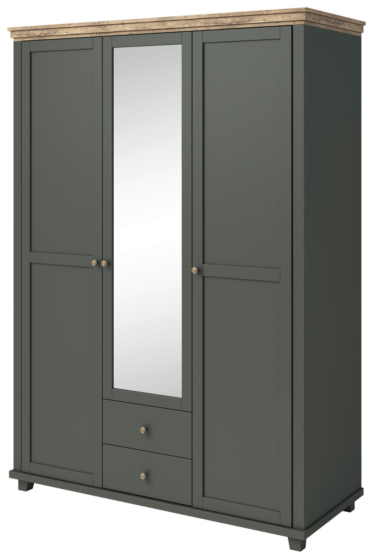 Ruhásszekrény Tükörrel Tevora - tölgyfa színű/zöld, Basics, faalapú anyag (154/216/62cm)