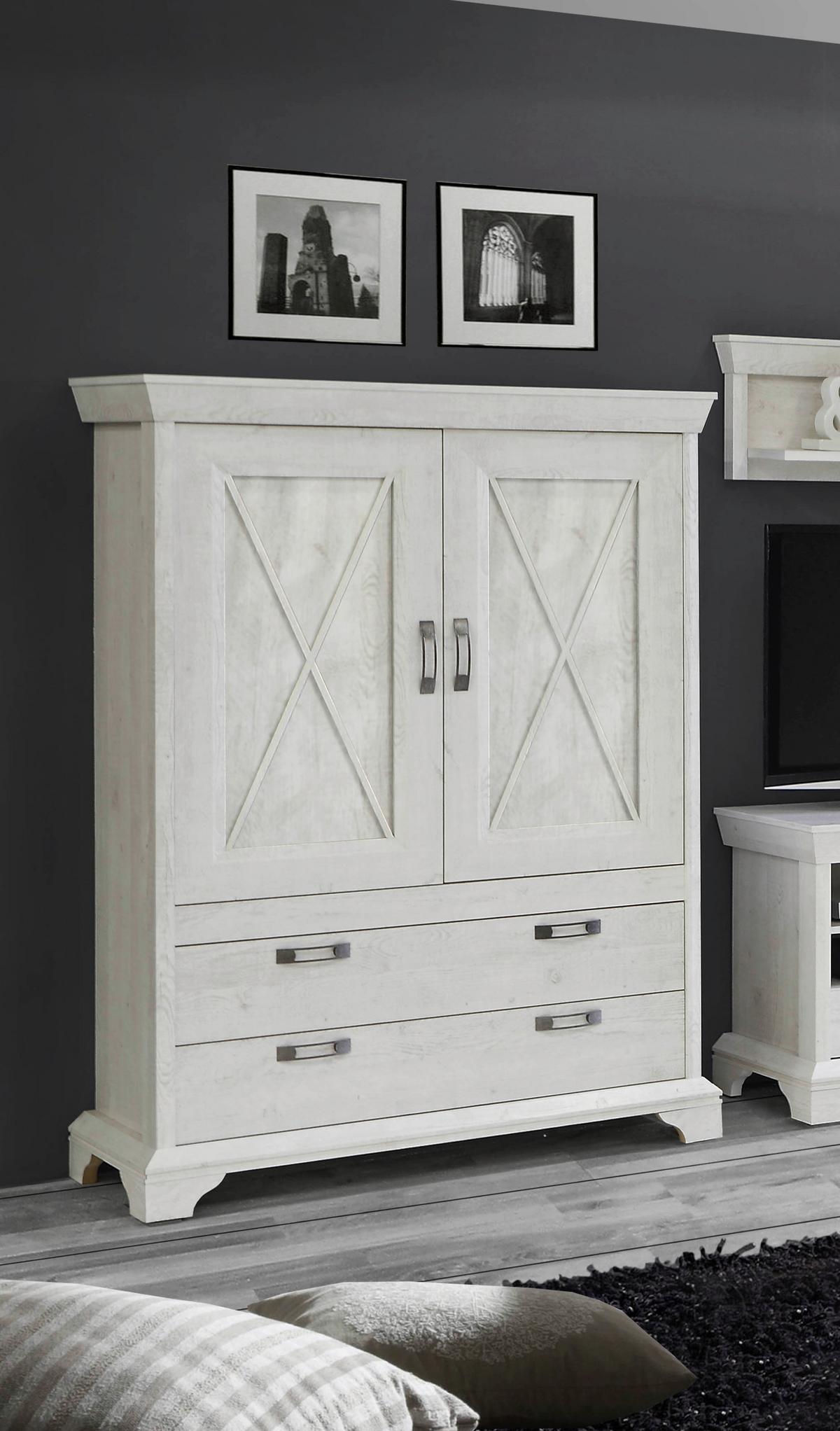 Vitrină KASHMIR - alb, Konventionell, material pe bază de lemn (123/162,3/48,2cm) - Premium Living