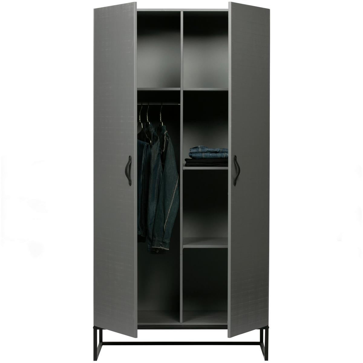 Drehtürenschrank Morris Grau/Schwarz - Schwarz/Grau, Design, Leder/Holz (100/195/53cm) - Livetastic