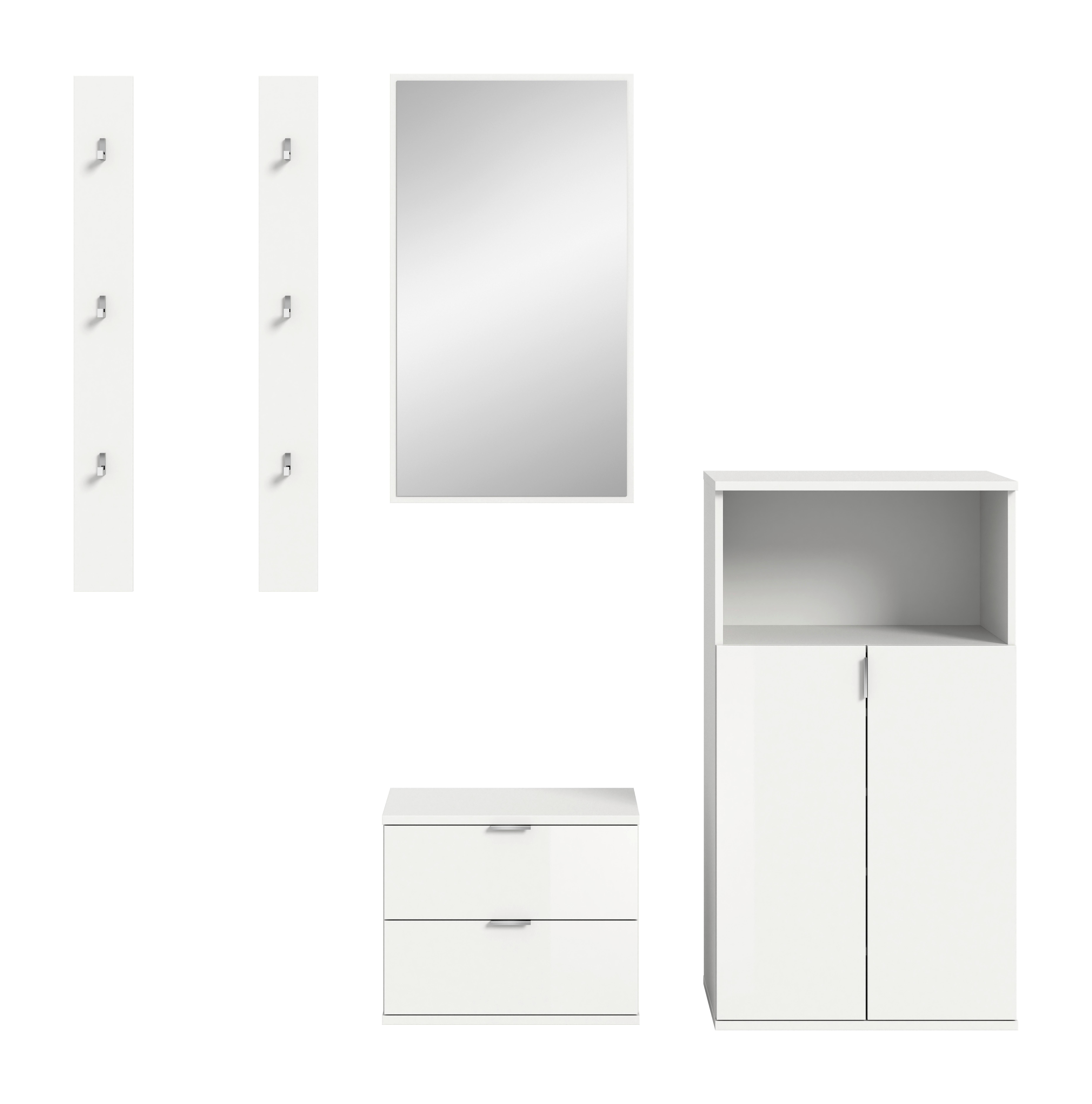 Garderobe Projekt X 5-tlg. Weiß - Weiß Hochglanz/Weiß, Design, Holzwerkstoff (179/193/37cm) - Livetastic