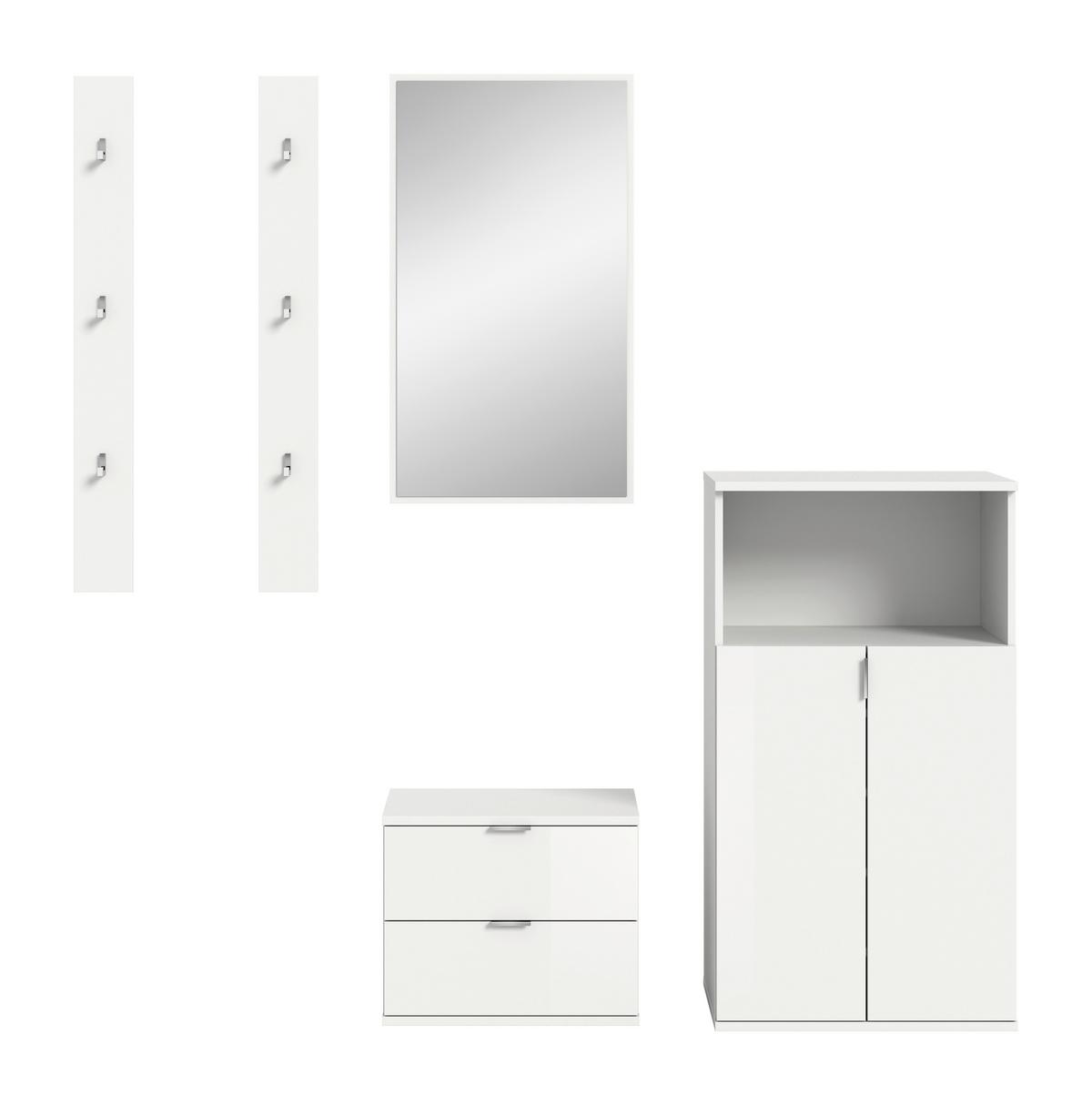Garderobe Projekt X 5-tlg. Weiß - Weiß Hochglanz/Weiß, Design, Holzwerkstoff (179/193/37cm) - Livetastic