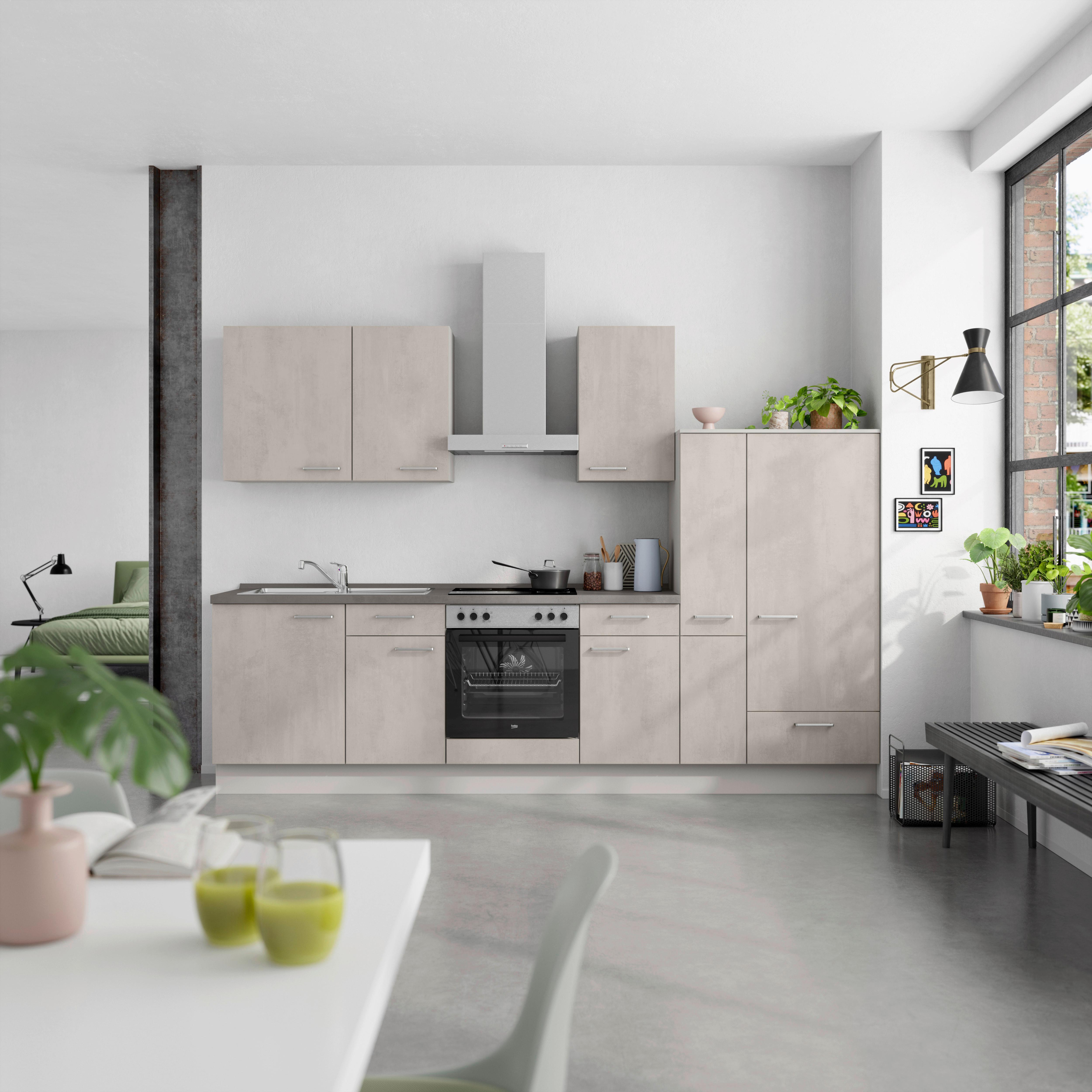 Küchenblock Riva Low m. Geräten Grau - Schieferfarben/Edelstahlfarben, MODERN, Holzwerkstoff/Metall (300cm) - Nobilia