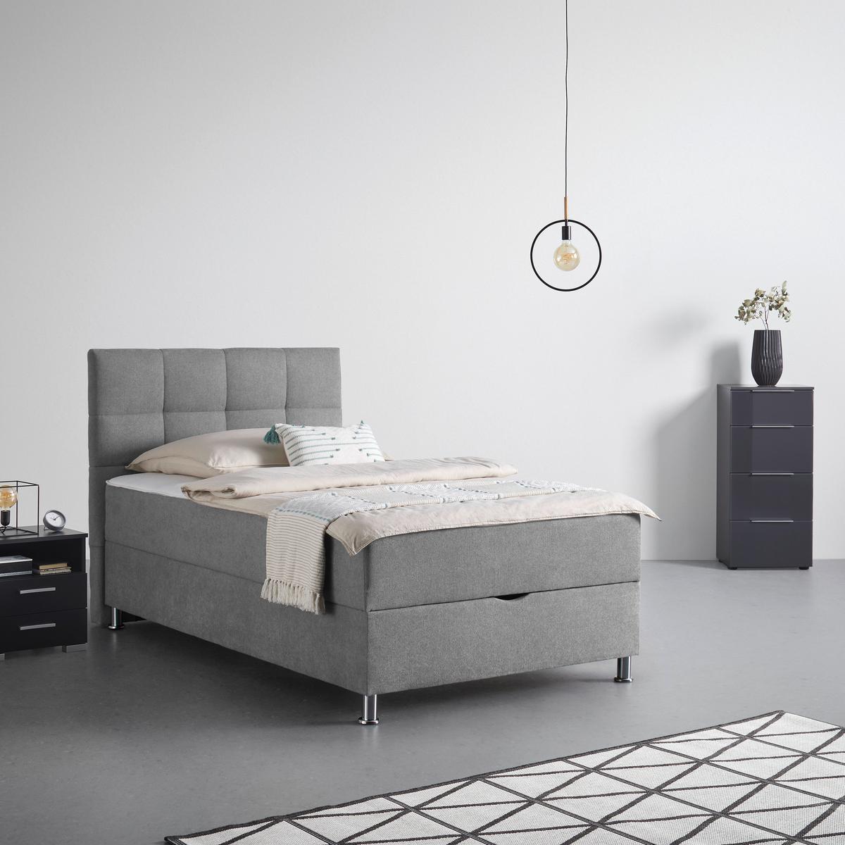 Postelja Boxspring Oviedo, Siva, 140x200 - siva, Konvencionalno, kovina/tekstil (140/200cm) - Mömax