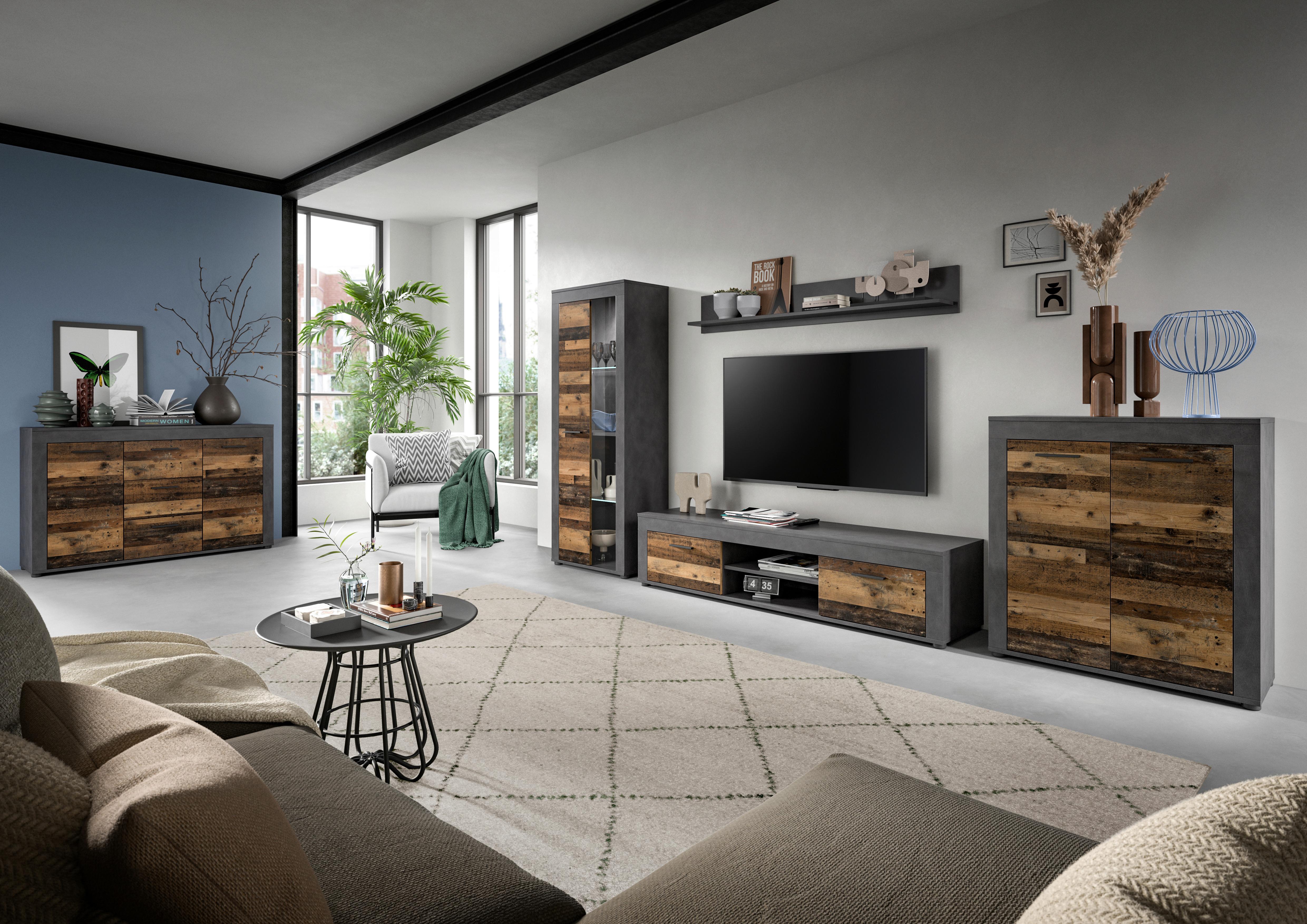 Serija Dnevnog Boravka Jam - prirodne boje/crna, Design, staklo/drvni materijal (330/159/35cm) - Modern Living