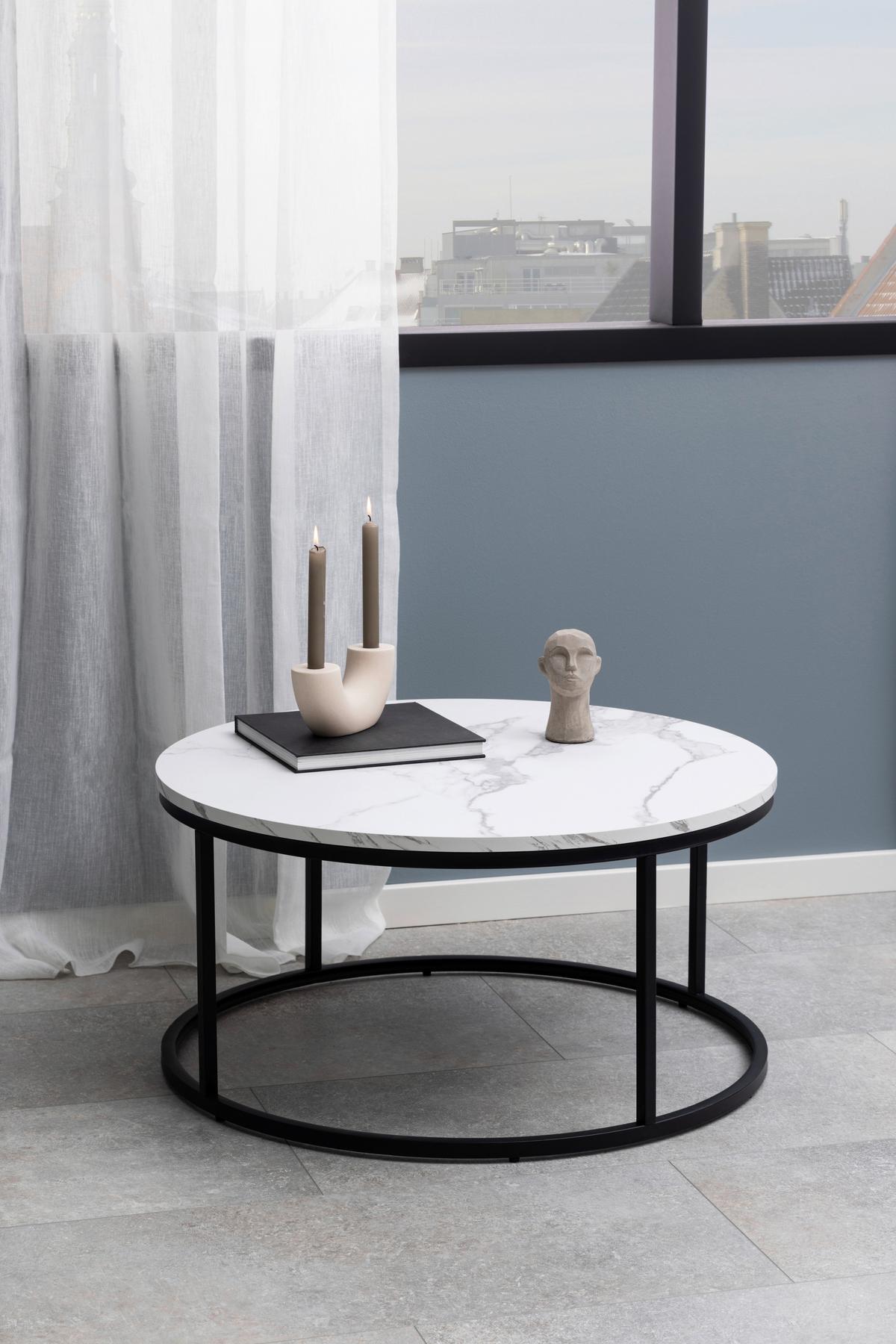 Măsuță de cafea SPIRO - alb/negru, Trend, metal/material pe bază de lemn (80/40cm) - Modern Living
