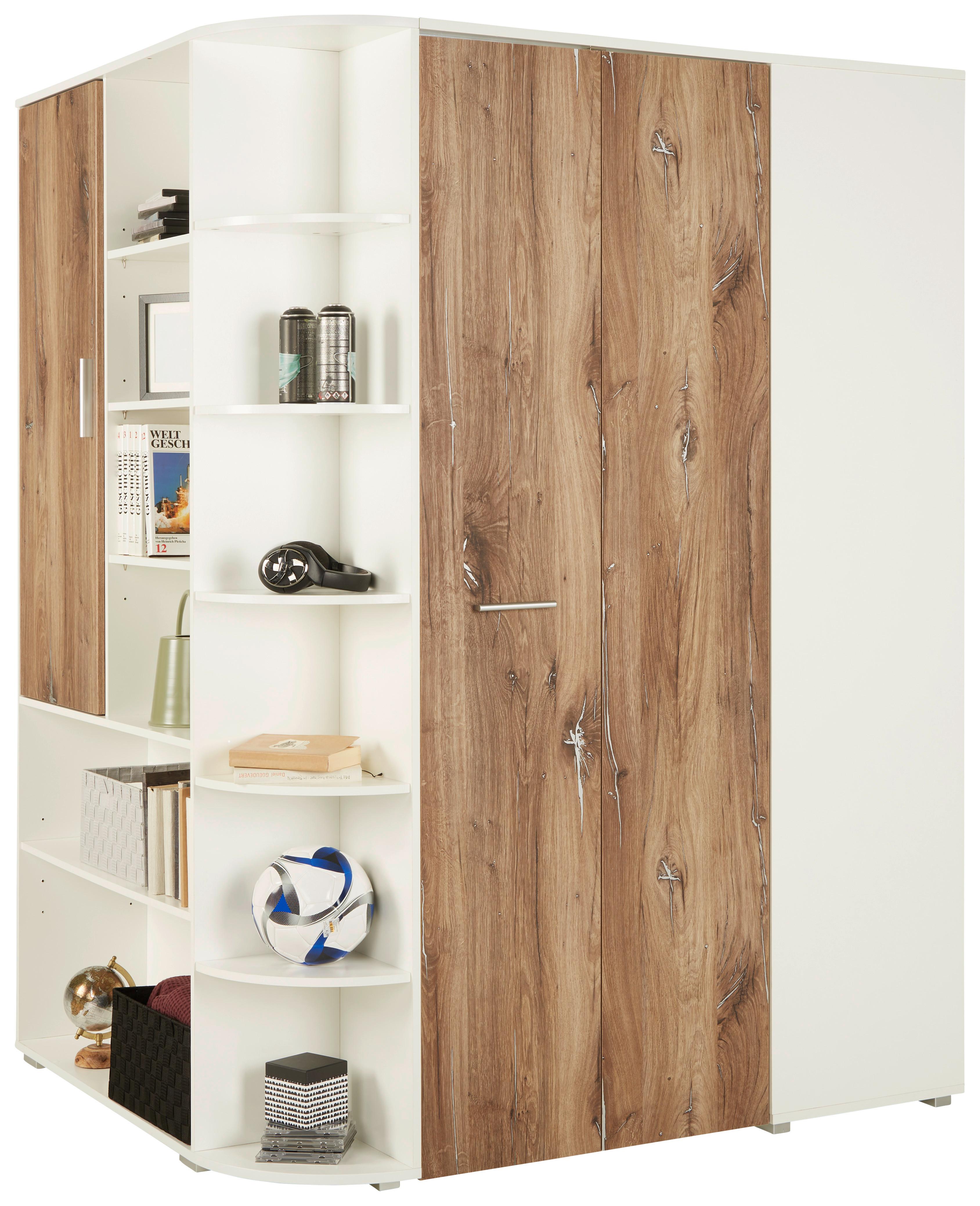 Kotna Omara Young Barva Hrasta, Bela - barve hrasta/barve aluminija, Konvencionalno, umetna masa/leseni material (124/198/148cm) - Top ponudba