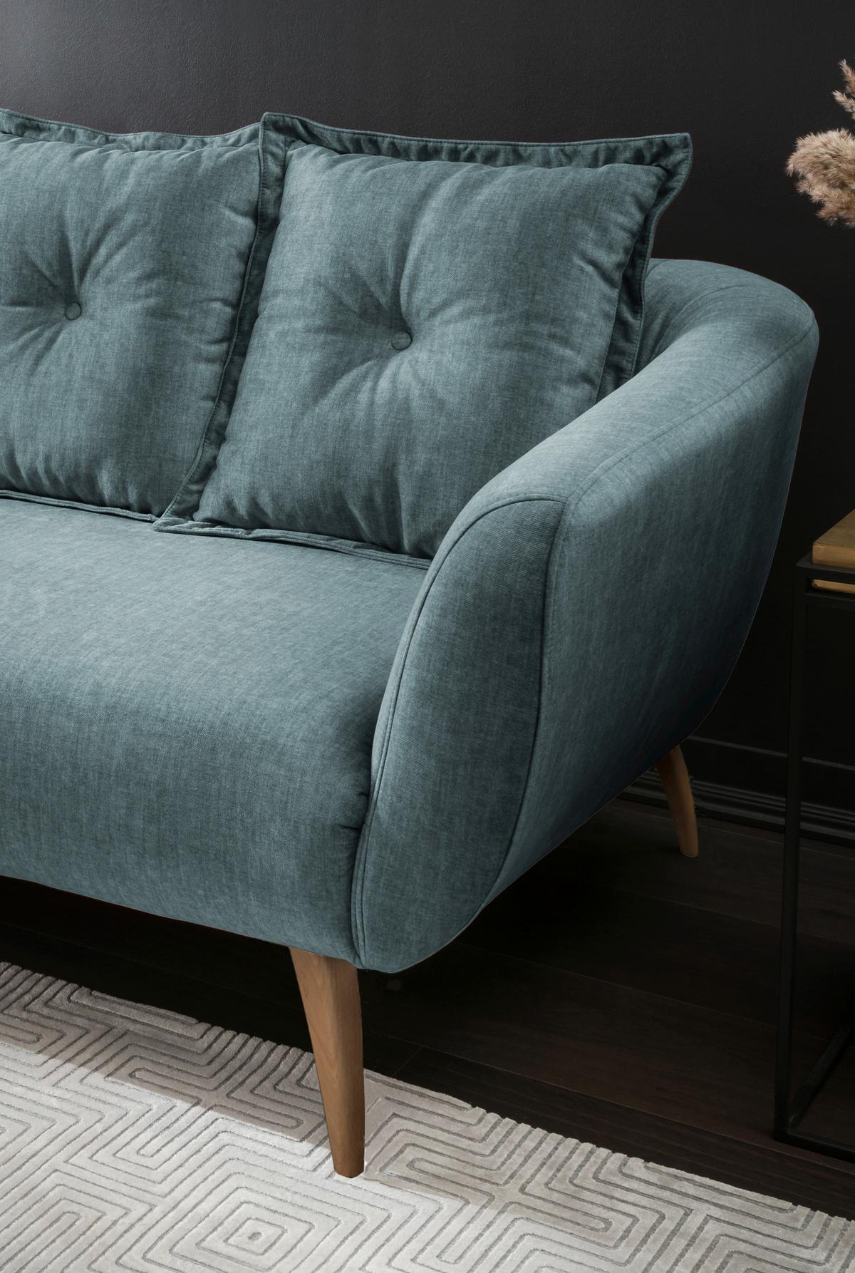 3-Sitzer-Sofa Baggio Blau Velours - Blau/Buchefarben, MODERN, Holz/Textil (236/94/103cm) - Livetastic