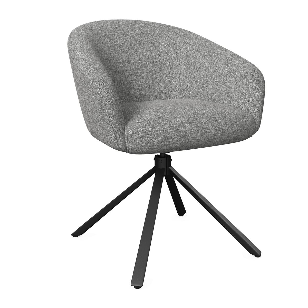 Armlehnstuhl Amina Grau Webstoff Drehbar Gepolstert - Schwarz/Grau, MODERN, Textil/Metall (64/81/63cm) - Bessagi Home