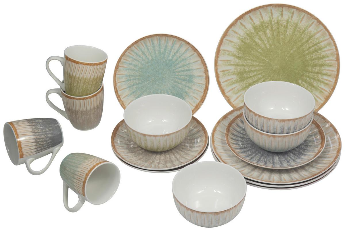 Kombiservice Soleil Multicolor, 16-teilig - Türkis/Grau, KONVENTIONELL, Keramik - Mömax