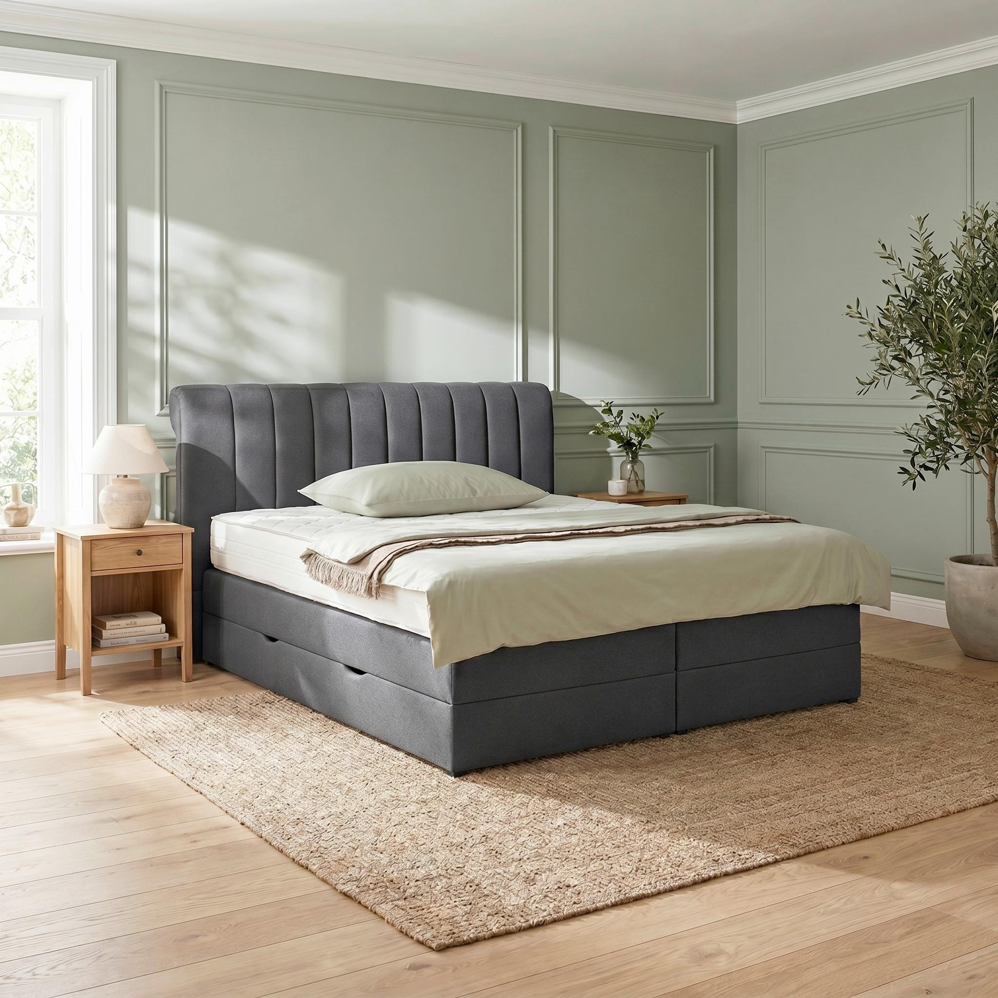 Boxspringbett Belano Schwarz ca. 200x200cm - Schwarz, KONVENTIONELL, Holz/Holzwerkstoff (200/200cm) - Premium Living