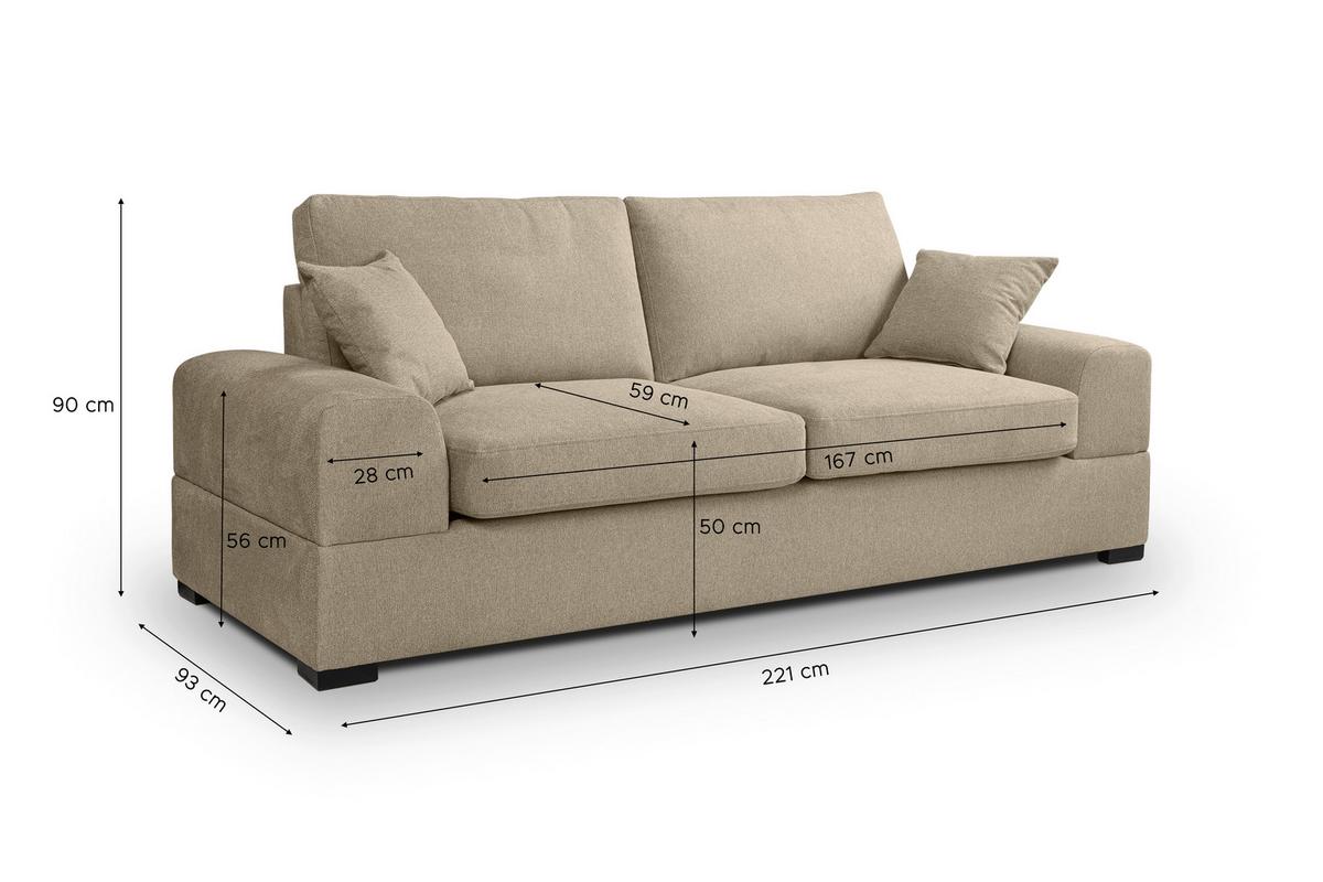 3-Sitzer-Sofa Veda Beige - Beige/Schwarz, Basics, Holz/Textil (221/93cm) - MID.YOU