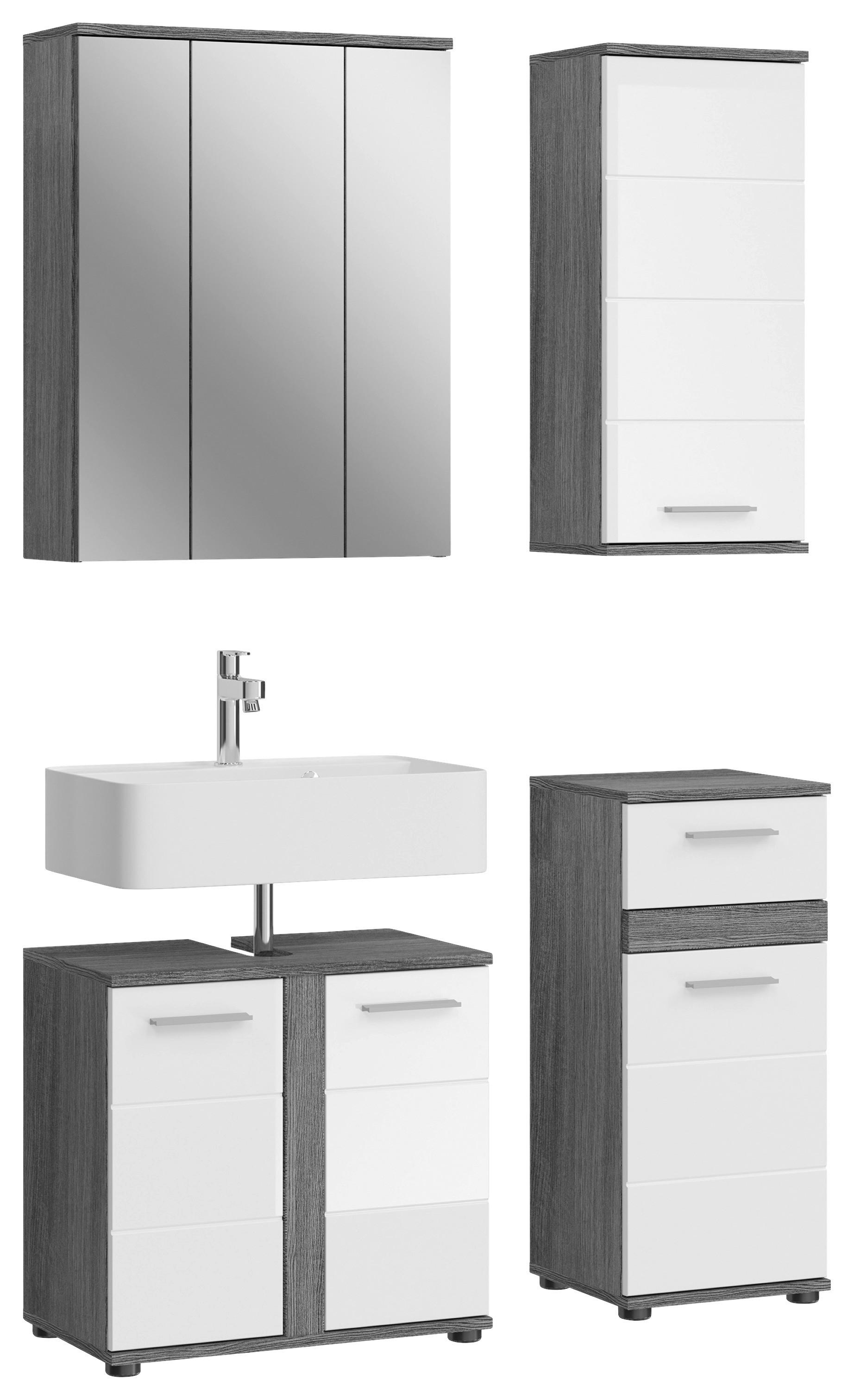 Badezimmer-Set Blake 4-tlg. Weiß Hochglanz - Weiß Hochglanz/Silberfarben, MODERN, Glas/Holzwerkstoff (105cm) - MID.YOU