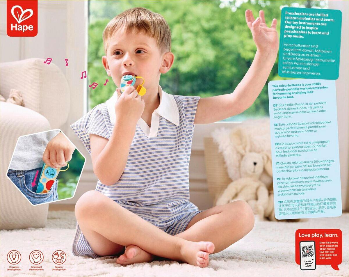 Mini Fuvola Hape - sárga/világoskék, Basics, műanyag/faalapú anyag (4,5/11/2cm) - Hape