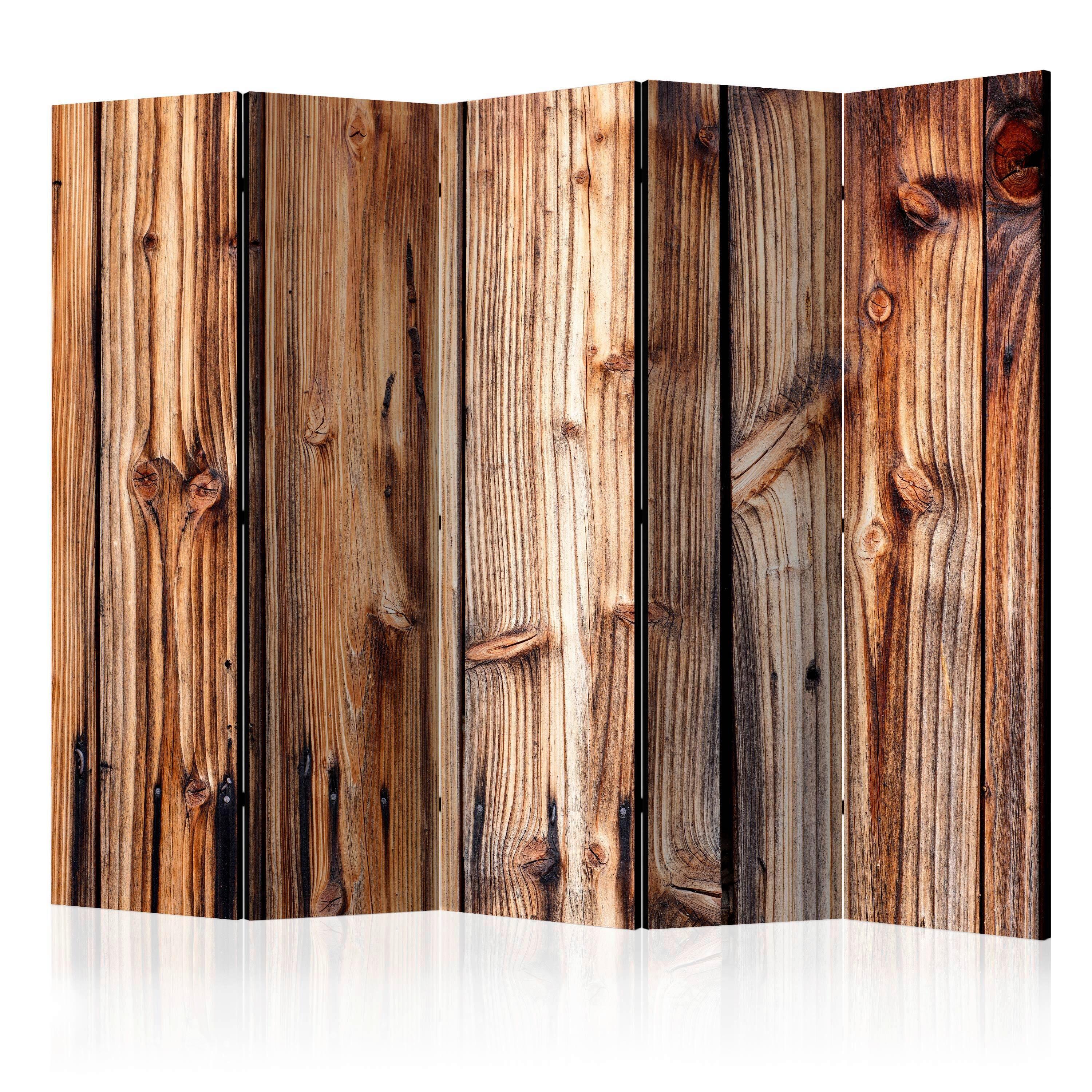 Paravan Wooden Chamber I, 5-Delni, Dvostranski - bež/rjava, Basics, tekstil/les (225/172/3cm) - artgeist
