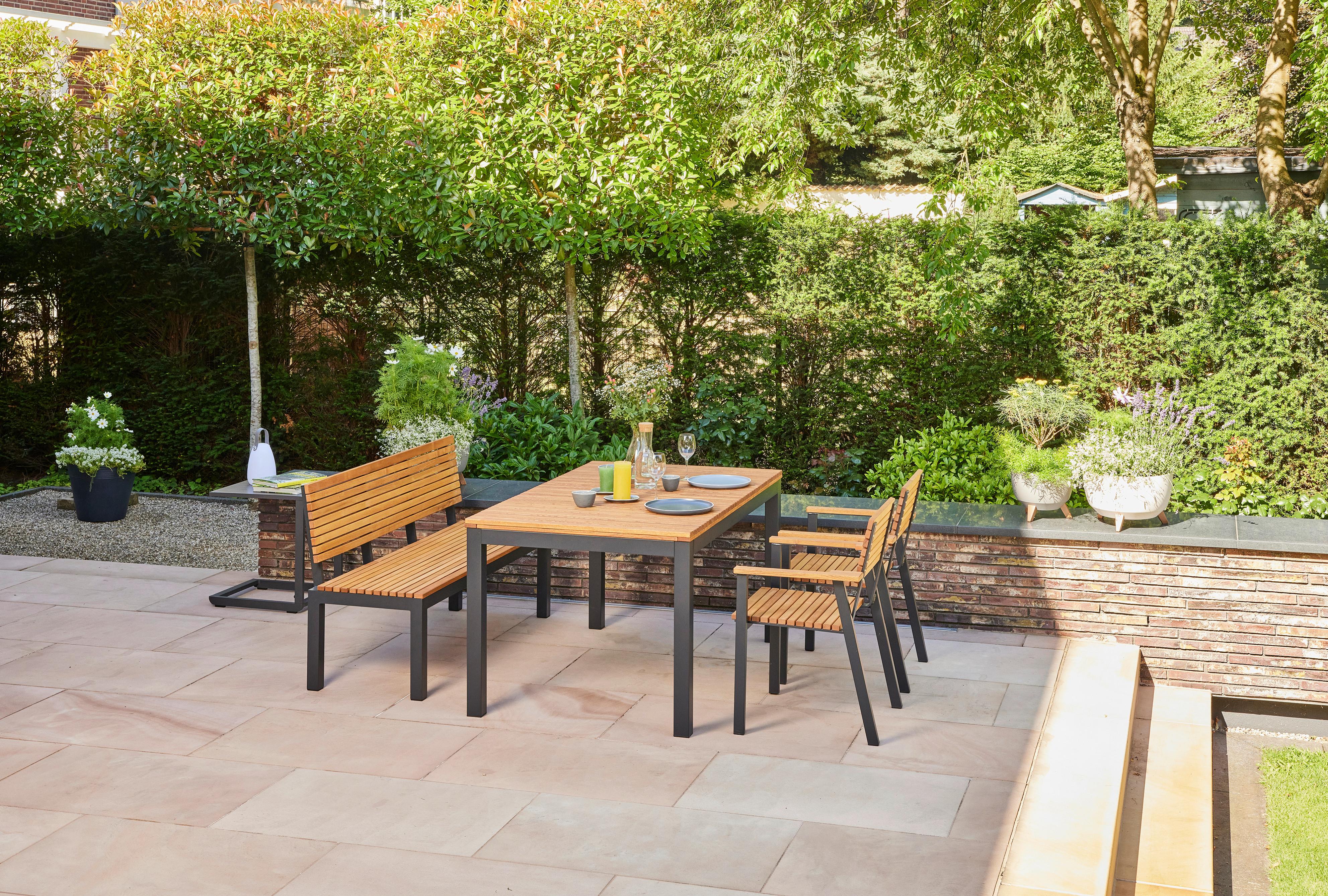 GARTENBANK N86393 - Anthrazit/Robinienfarben, KONVENTIONELL, Holz/Metall (146/84/57,5cm) - Siena Garden