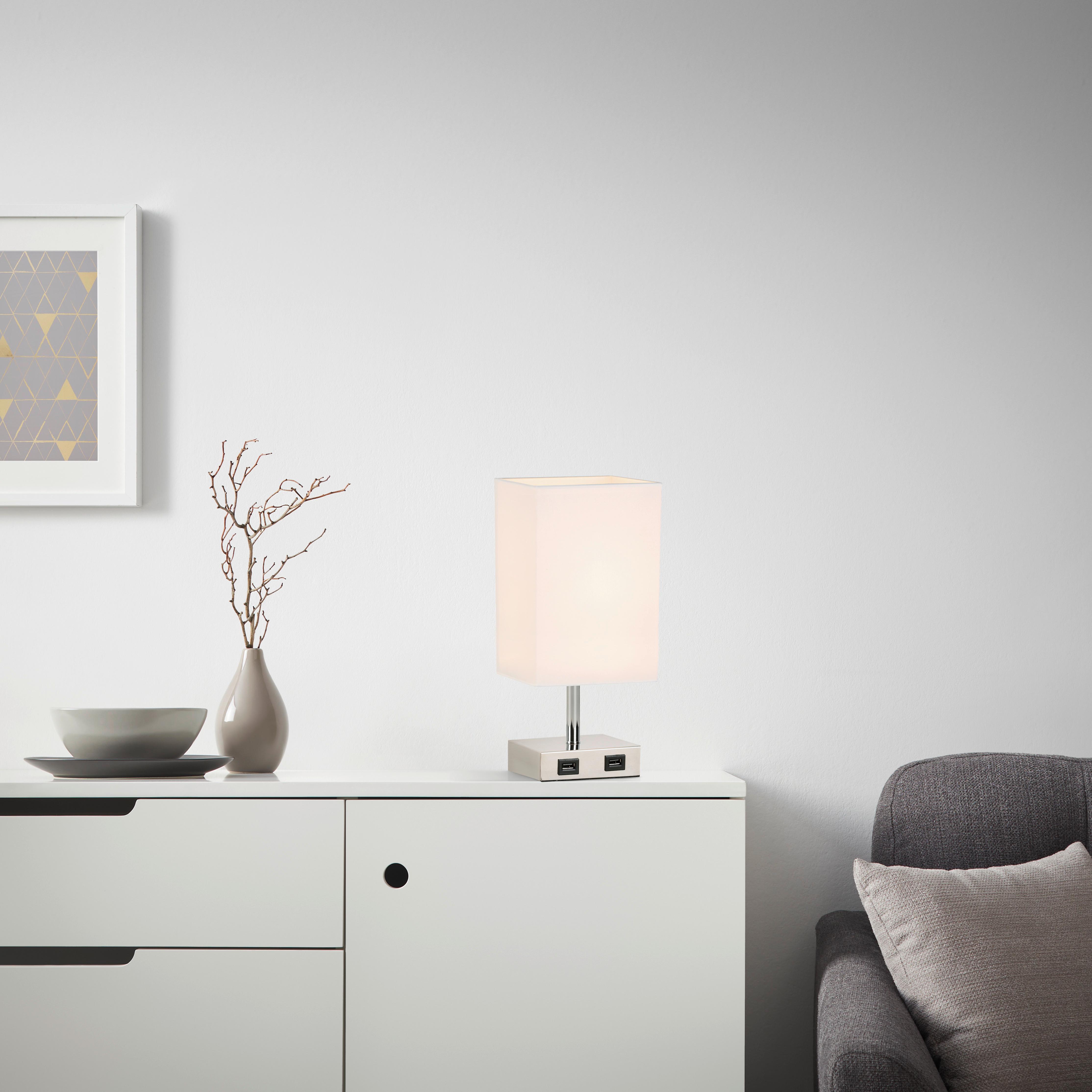 BORDSLAMPA ZIBOL - vit/nickelfärgad, Romantik / Lanthus, metall/textil (13/13/30cm) - Mömax