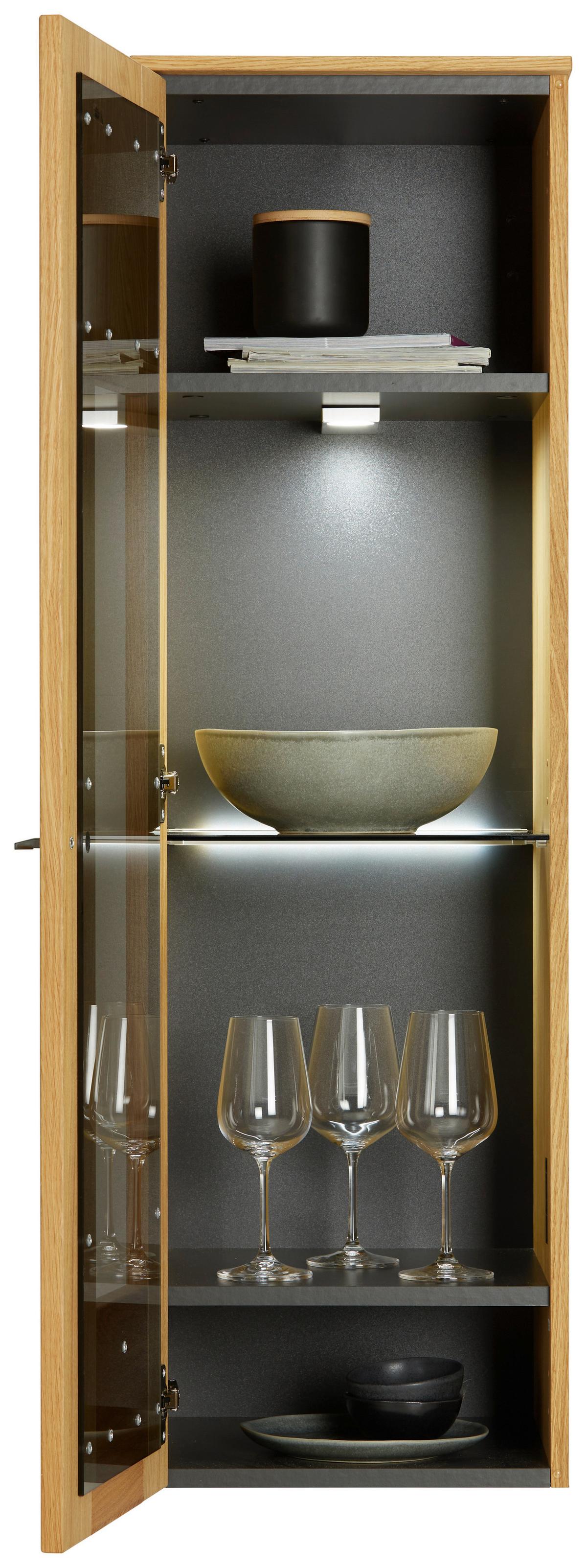 Hängevitrine Stockholm in Wildeiche - Eichefarben/Schwarz, MODERN, Glas/Holzwerkstoff (37/119/38cm) - Premium Living