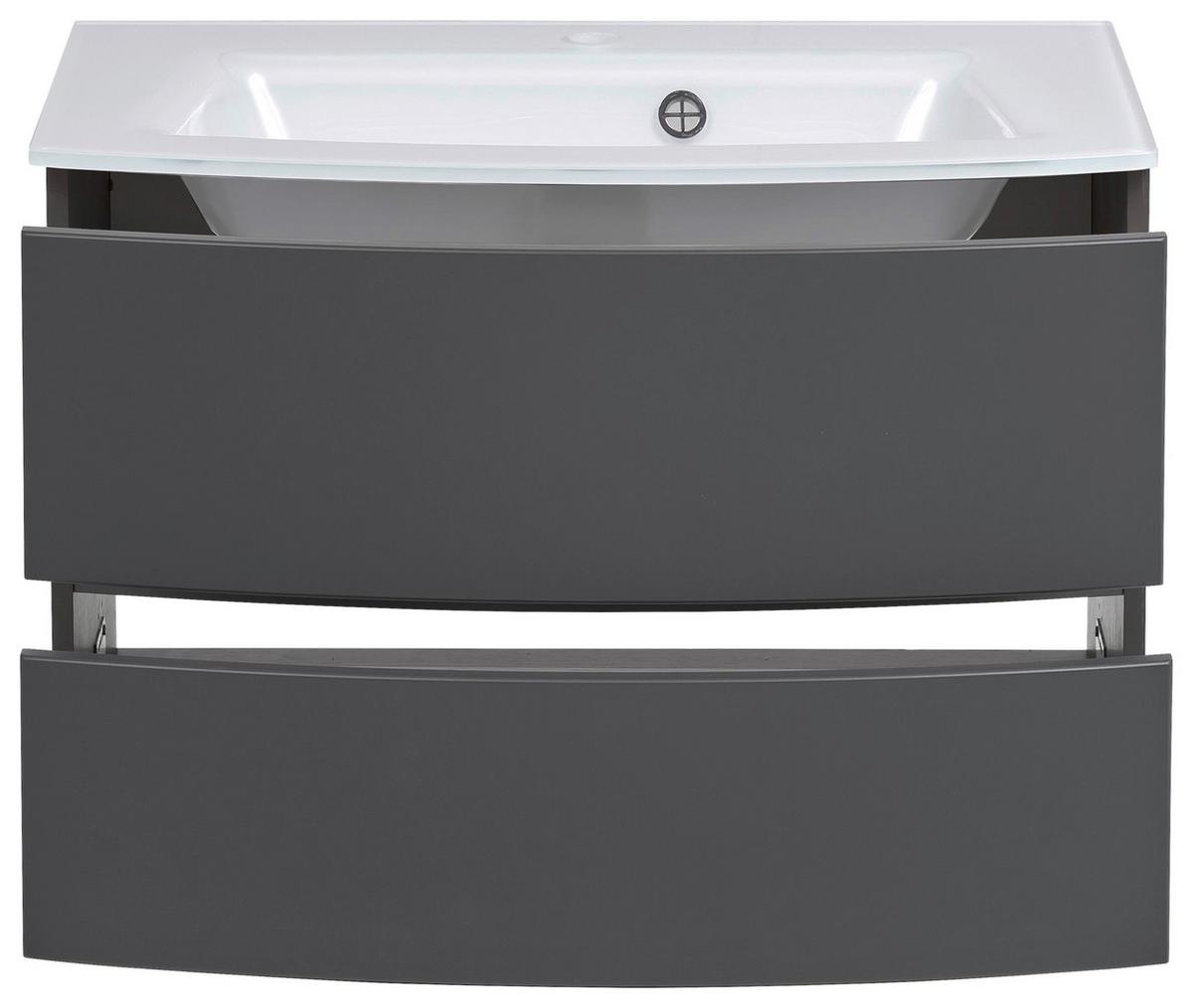 Waschbecken mit Unterschrank Kopenhagen B: 80 cm Grau/Weiß - Anthrazit/Graphitfarben, KONVENTIONELL, Glas/Holzwerkstoff (80cm) - Held