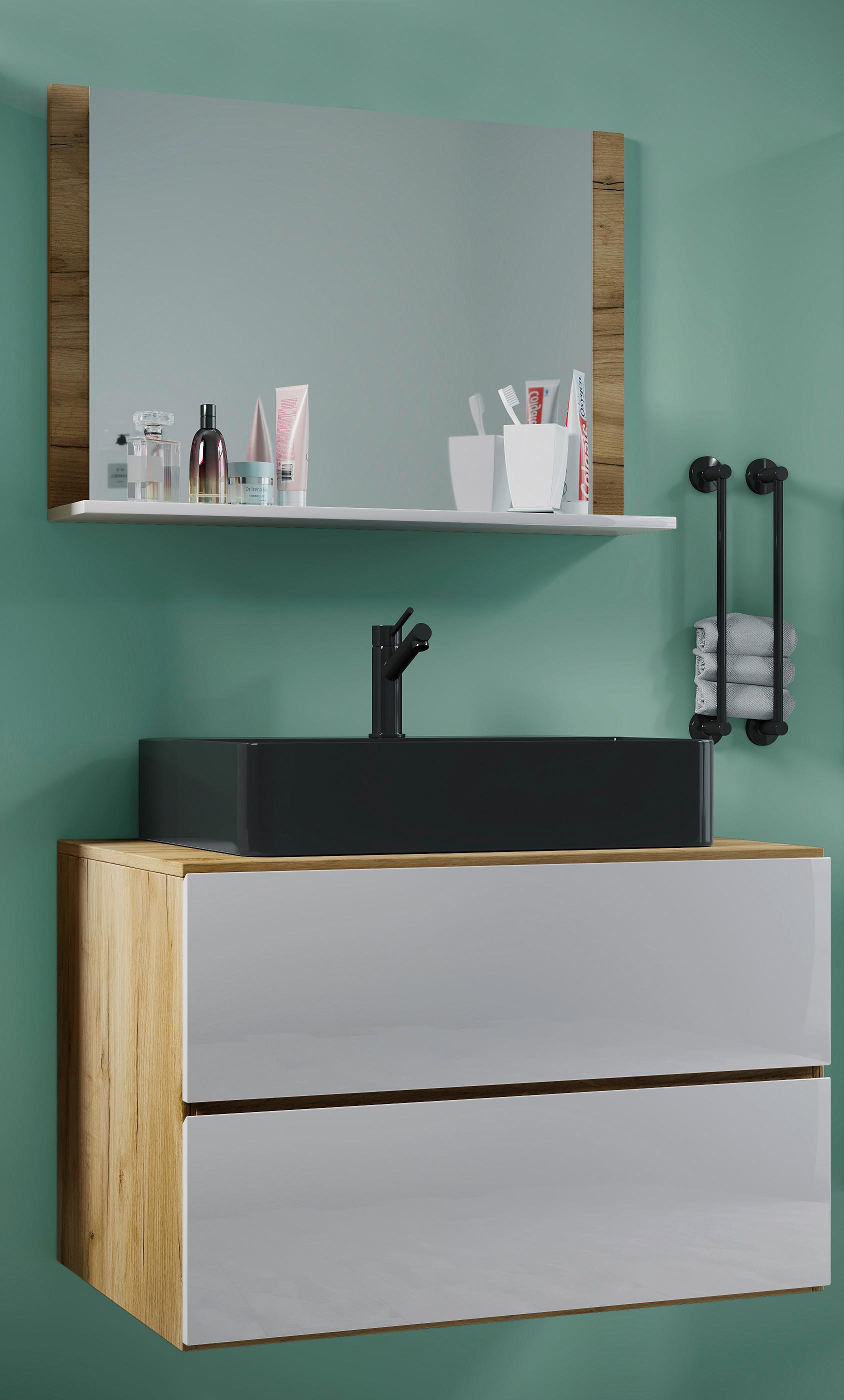 BADEZIMMER LENDAS BL M - Honigeiche/Weiss, Modern, Glas/Keramik (81cm) - MID.YOU