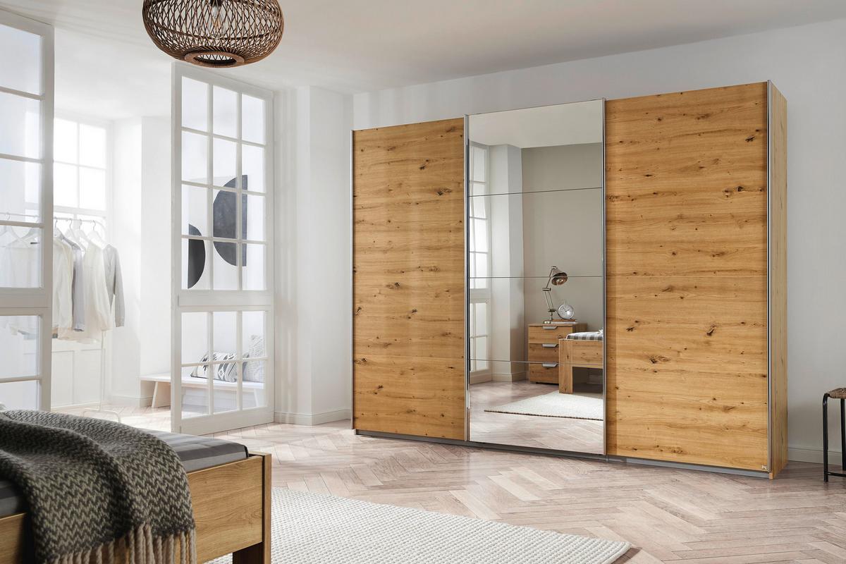 DULAP USI CULISANTE KULMBACH - culoare lemn stejar, Konventionell, sticlă/material pe bază de lemn (271/210/62cm) - Modern Living