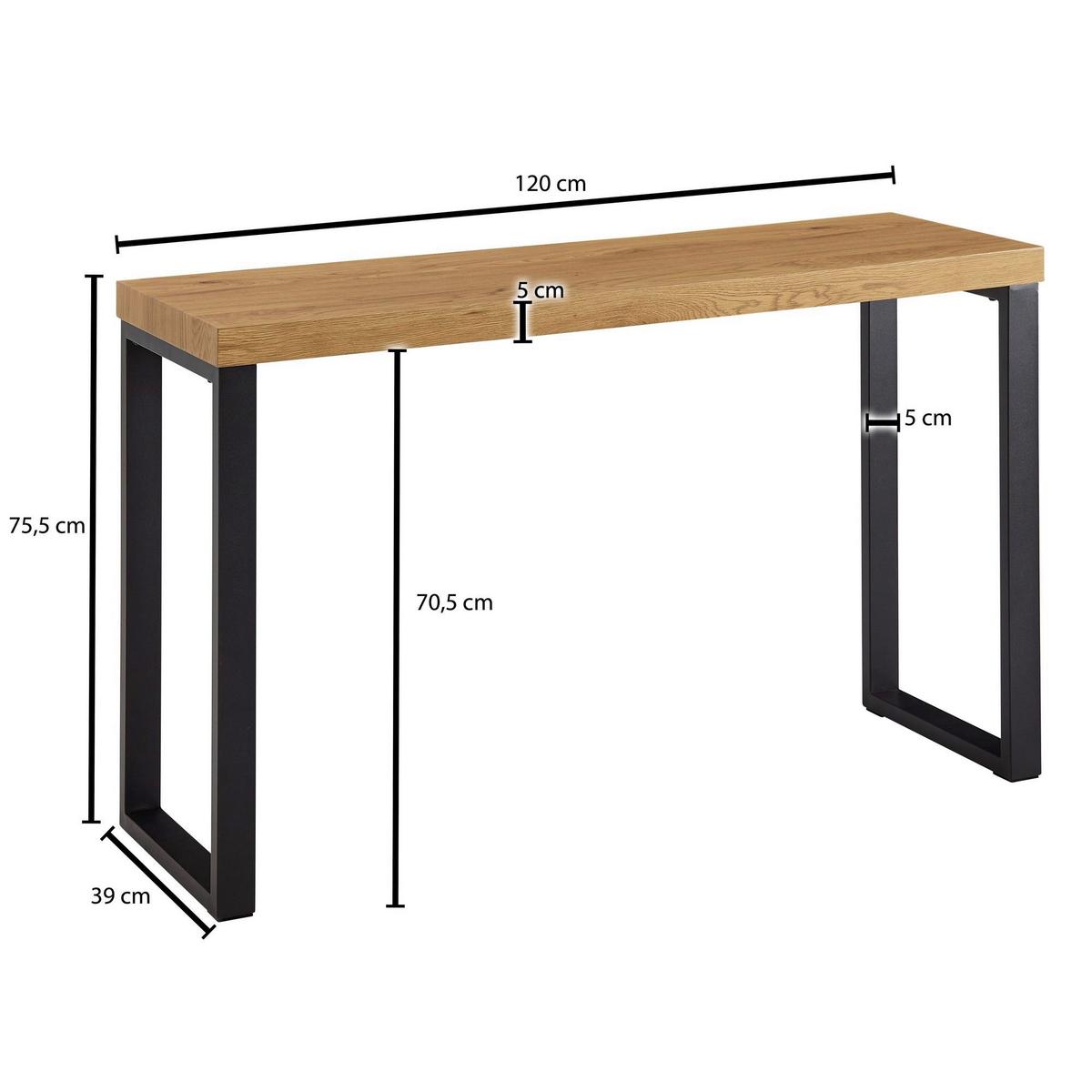 Konzolna Mizica Wohnling - črna/rjava, Moderno, kovina/leseni material (120/39/75,5cm) - MID.YOU