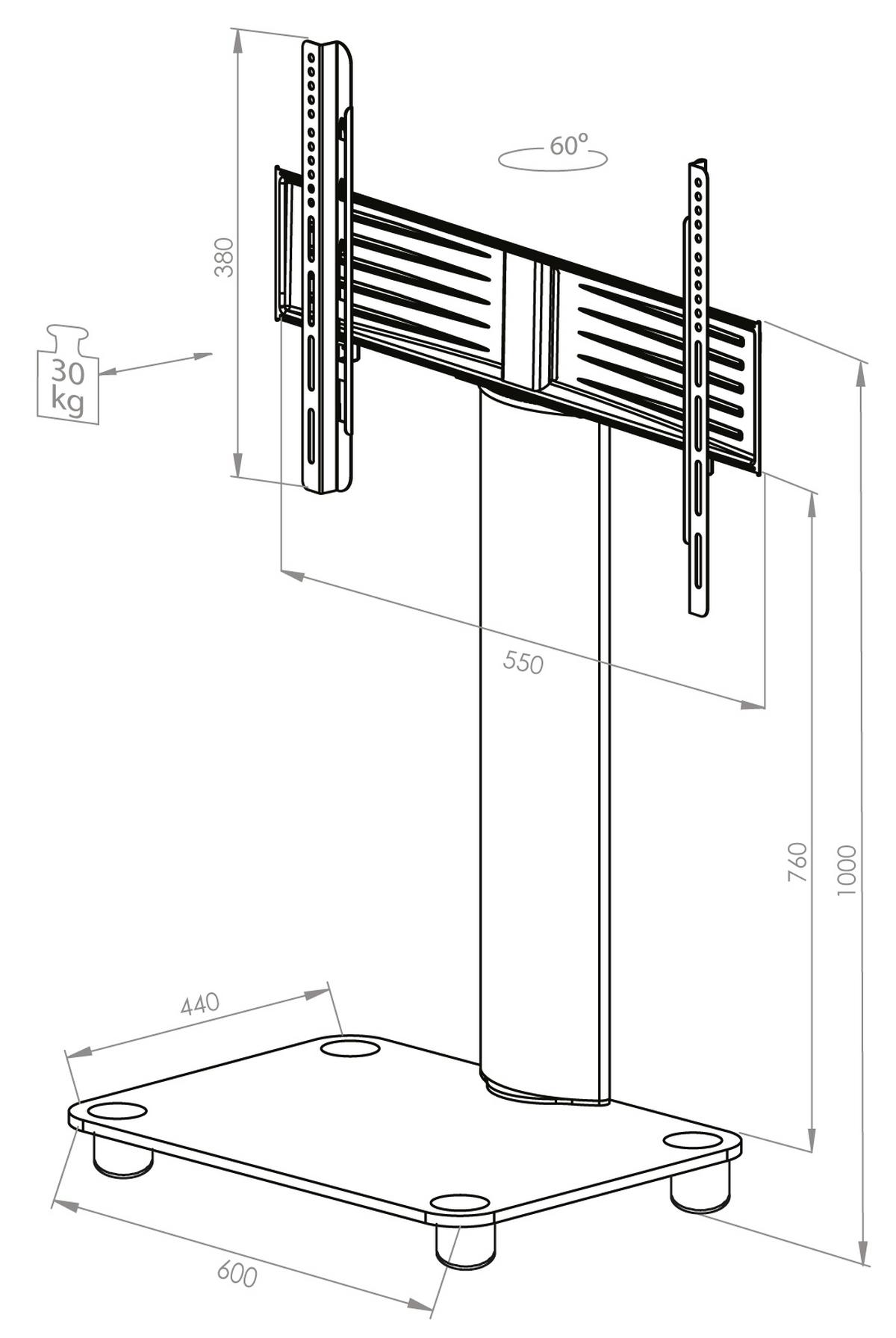 Stojalo Za Tv Bilano Srebrna, 60 Cm - srebrne barve, Konvencionalno, kovina/steklo (60/100/44cm) - MID.YOU