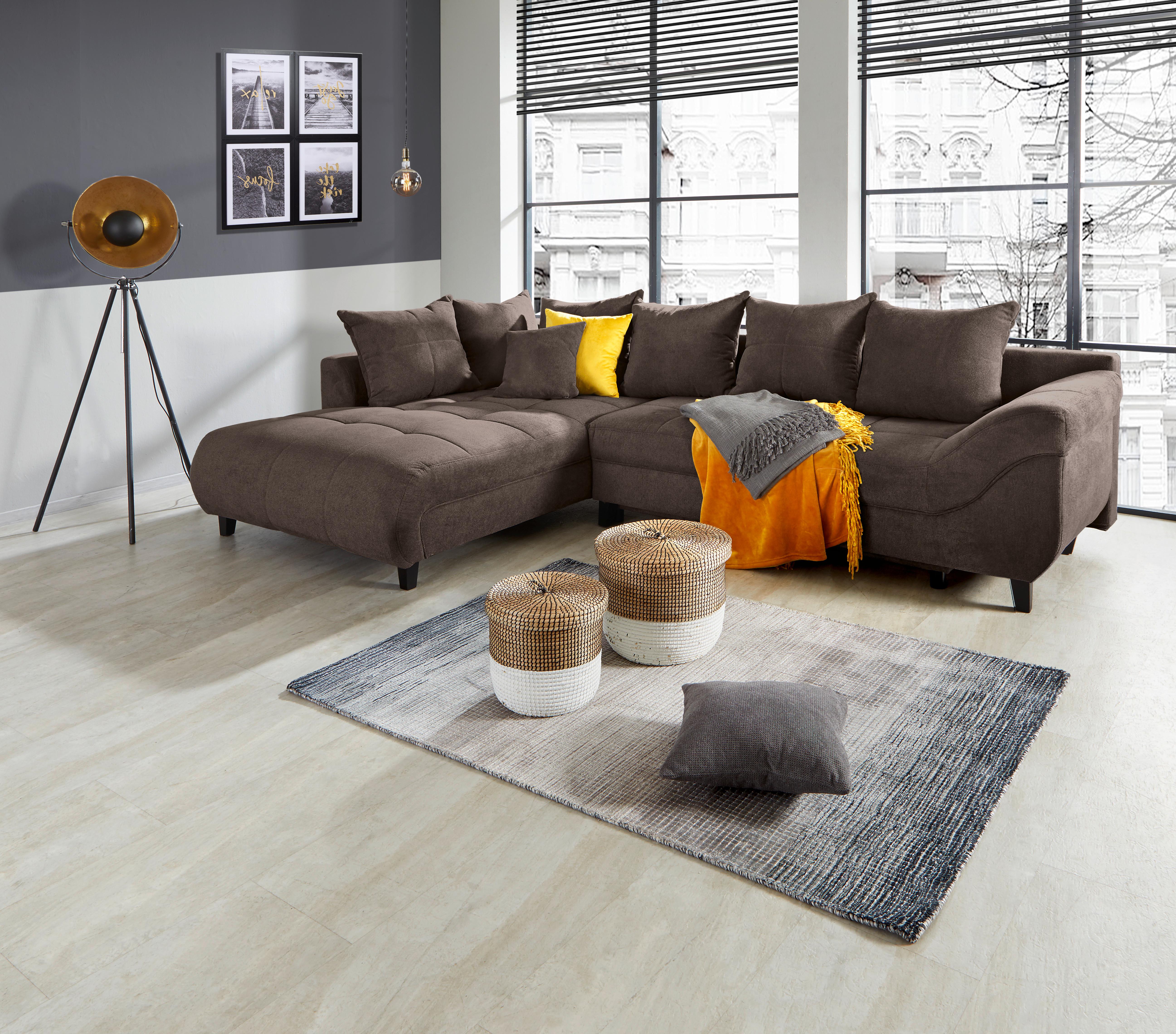 Kutna Garnitura Mendoza - tamno smeđa/crna, Design, tekstil/drvo (197/309cm) - Modern Living