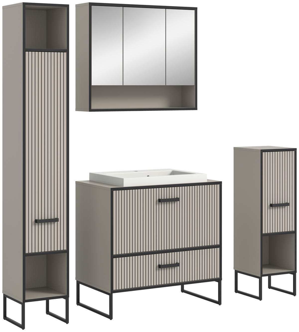 Badezimmer BAGNO 4-teilig ca.140cm Kaschmir - Kaschmir/Schwarz, MODERN, Holzwerkstoff/Metall (140cm) - MID.YOU