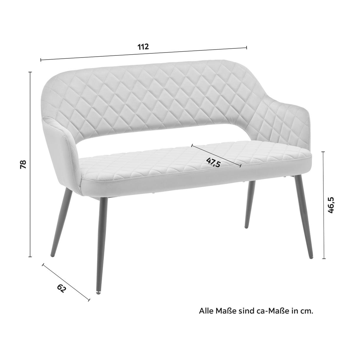 Sitzbank Isabella Grau Samt Gepolstert - Schwarz/Grau, MODERN, Holz/Textil (112/78/62cm) - Bessagi Home