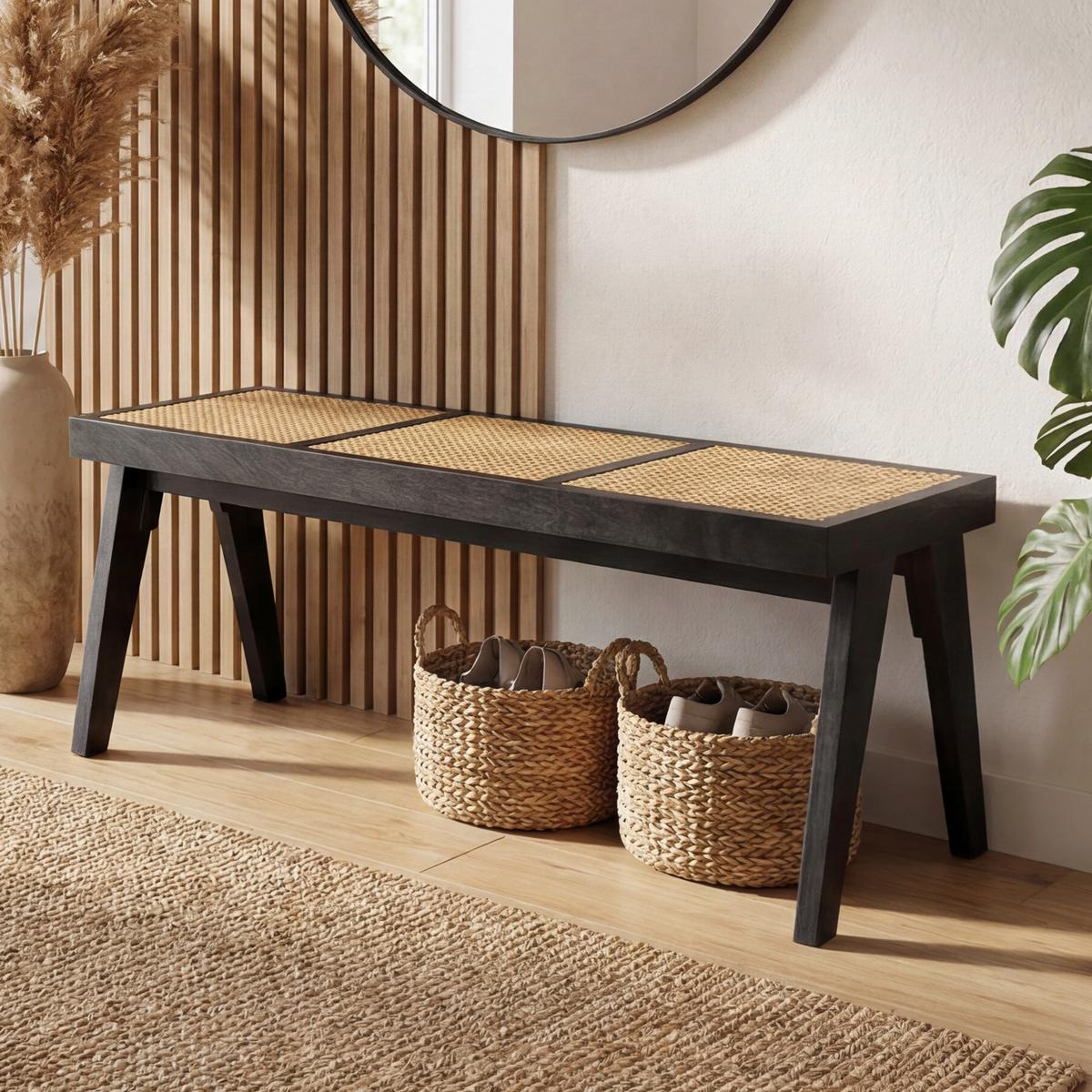 Hockerbank Wl7.015 - Schwarz, Design, Holz (120/48/38cm) - Livetastic