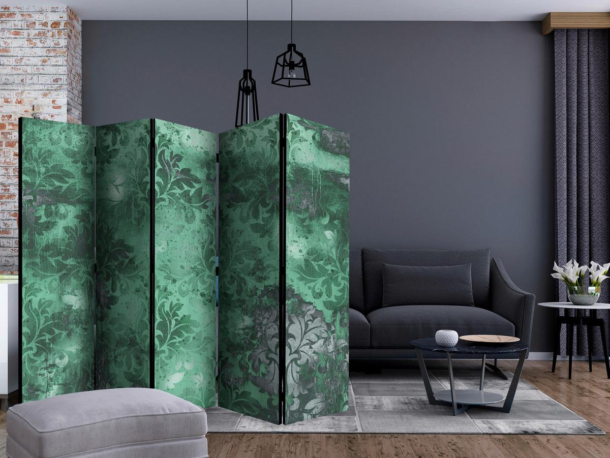 Paravan Emerald Memory I, 5-Delni, Dvostranski - siva/zelena, Basics, tekstil/les (225/172/3cm) - artgeist