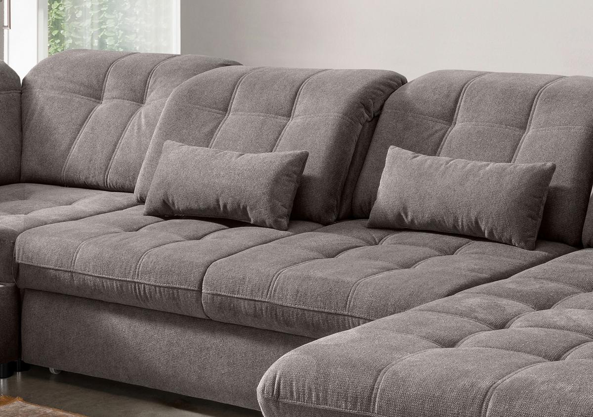 Wohnlandschaft Rigatti Grau- Braun Chenille mit Bettkasten - Graubraun/Schwarz, MODERN, Textil/Metall (252/387/184cm) - Livetastic