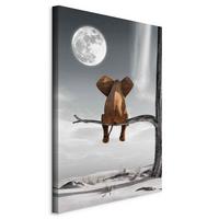Slika Na Platnu Elephant And Moon - temno siva/svetlo siva, Basics, tekstil/les (60/90/1,2cm) - artgeist