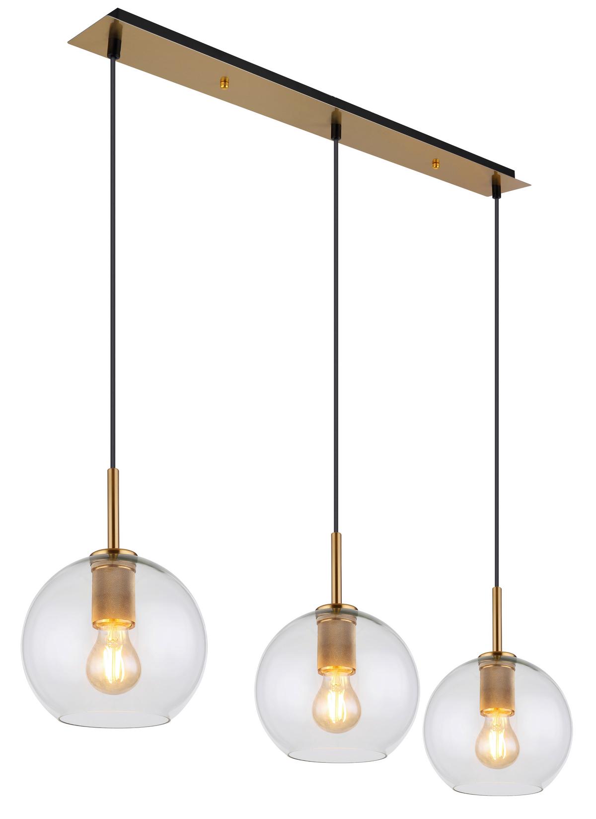 HÄNGELEUCHTE 15462H2 - Klar/Messingfarben, Design, Glas/Kunststoff (90/20/120cm) - Globo