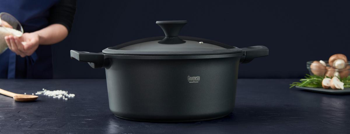Kochtopf Black Line in Schwarz Ø  ca. 28cm - Klar/Schwarz, KONVENTIONELL, Glas/Kunststoff (28/12,8cm) - Gourmesto