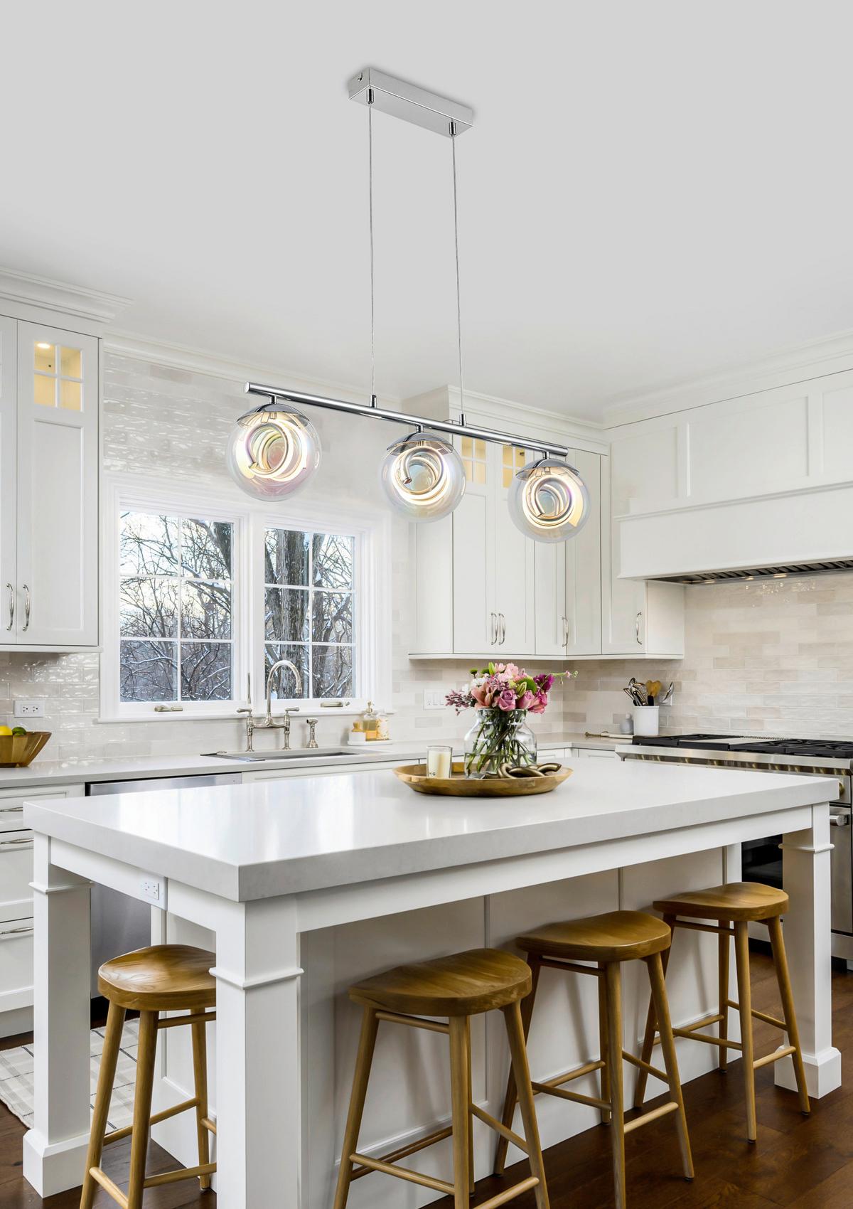 LED-Hängeleuchte Moderni Chrom/Perlmutt max. 18 Watt - Chromfarben/Transparent, Modern, Glas/Kunststoff (75/15/120cm) - Mömax