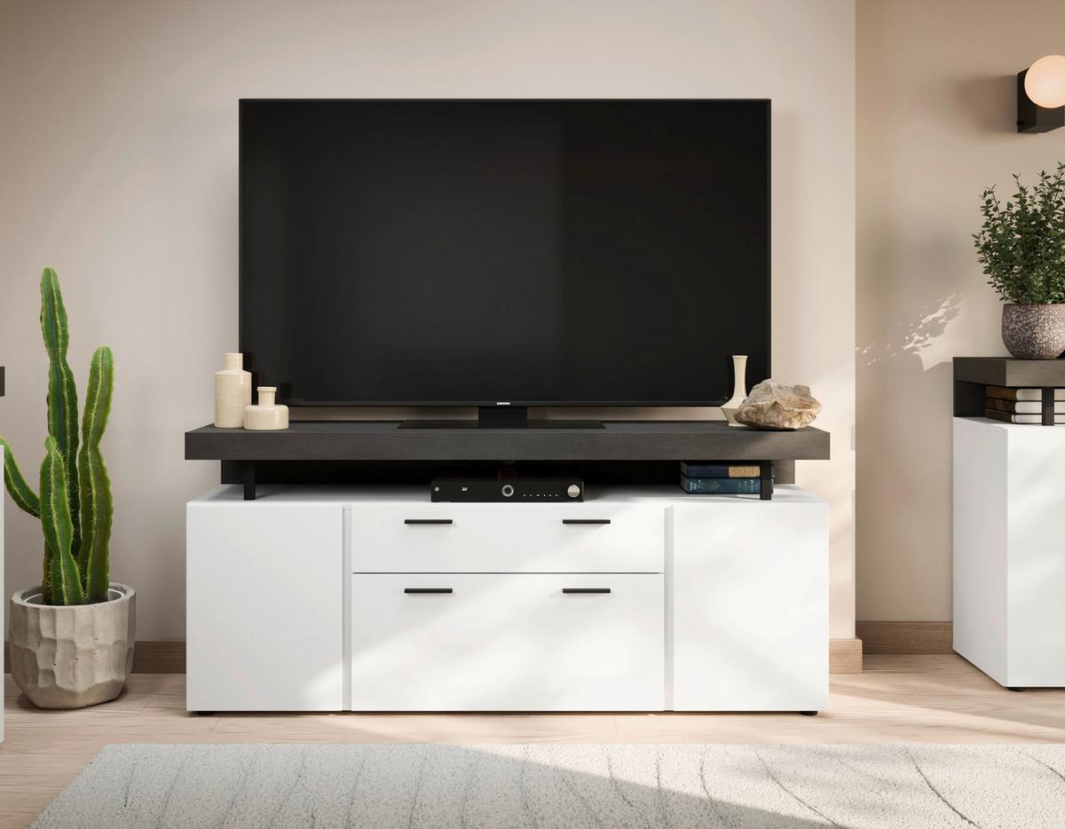 Komoda Fly, Bela, Temno Siva - temno siva/črna, Trend, umetna masa/leseni material (164/72,5/39,6cm)