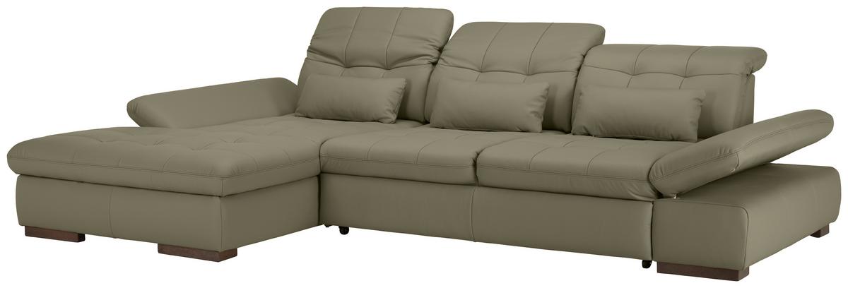 Wohnlandschaft Sanfino Leder Grau - Chromfarben/Grau, KONVENTIONELL, Leder/Metall (199/79-96/305cm) - Premium Living