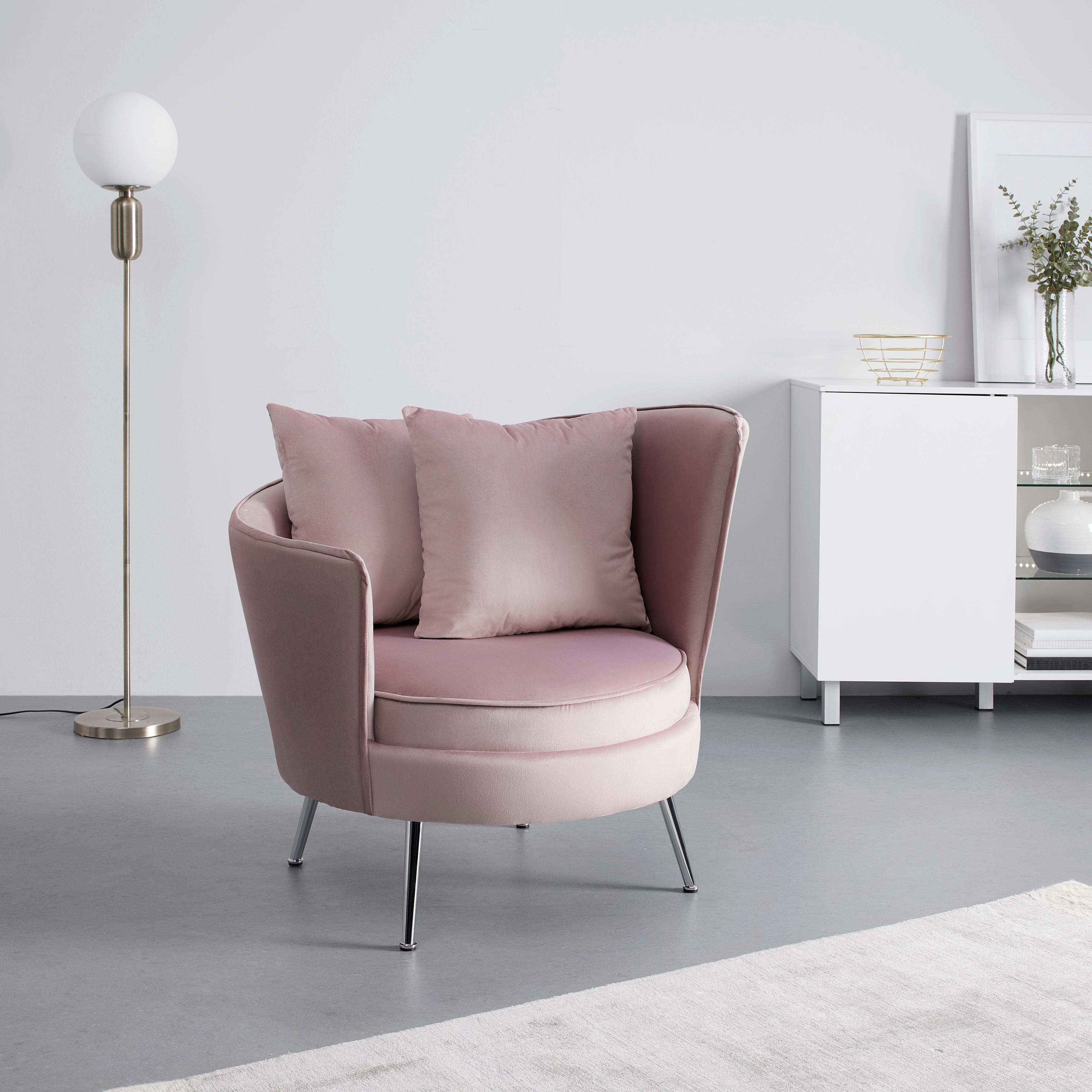 Relaxsessel Cherie Rosa Samt - Chromfarben/Rosa, MODERN, Textil/Metall (87/84/85cm) - Bessagi Home
