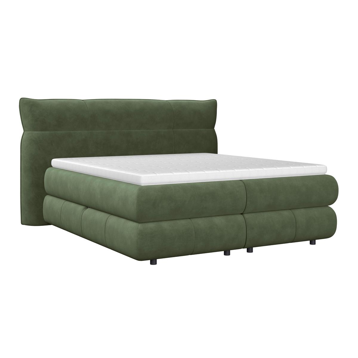 Boxspring Krevet Carmelo - tamno zelena/crna, Trend, tekstil/plastika (160/200cm) - Premium Living