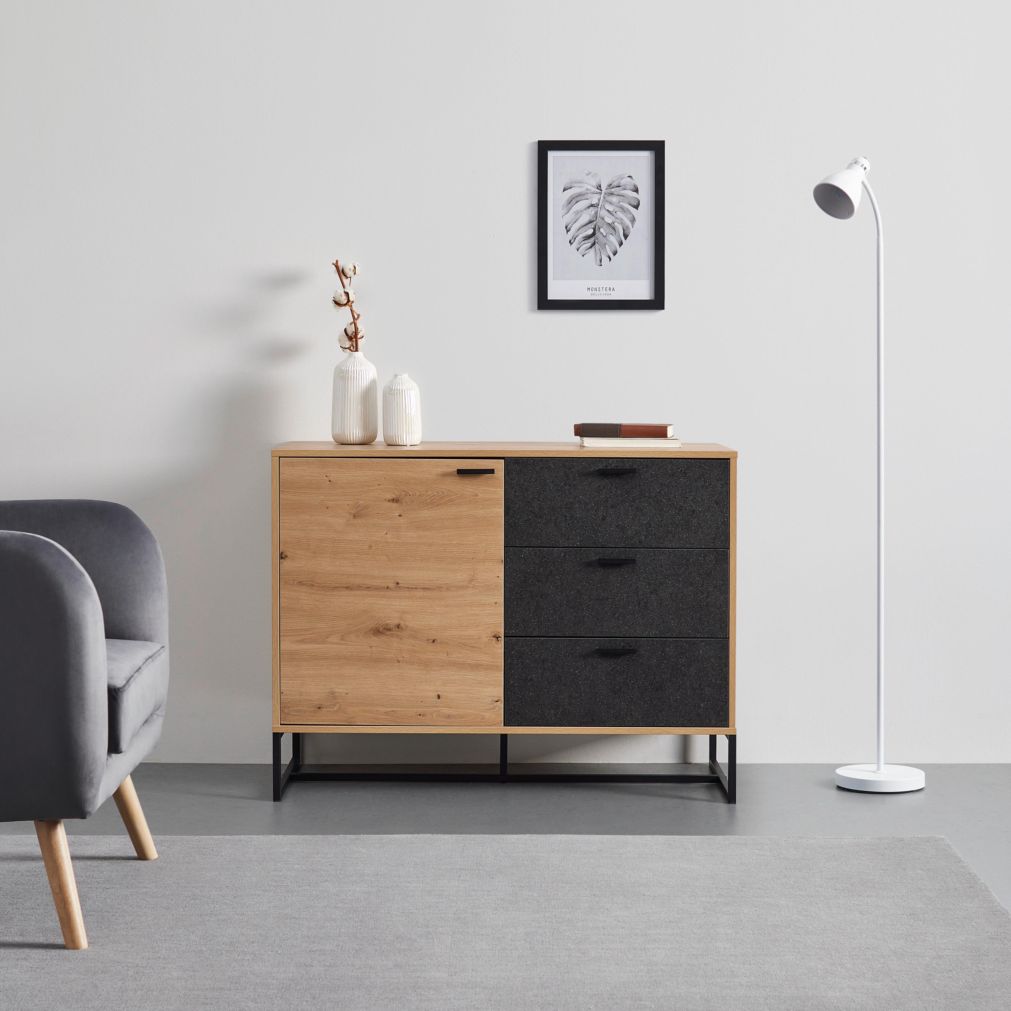 Sideboard Fosca Eichenfarben/Schwarz MDF - Eichefarben/Schwarz, MODERN, Metall (100/76/40cm) - Bessagi Home