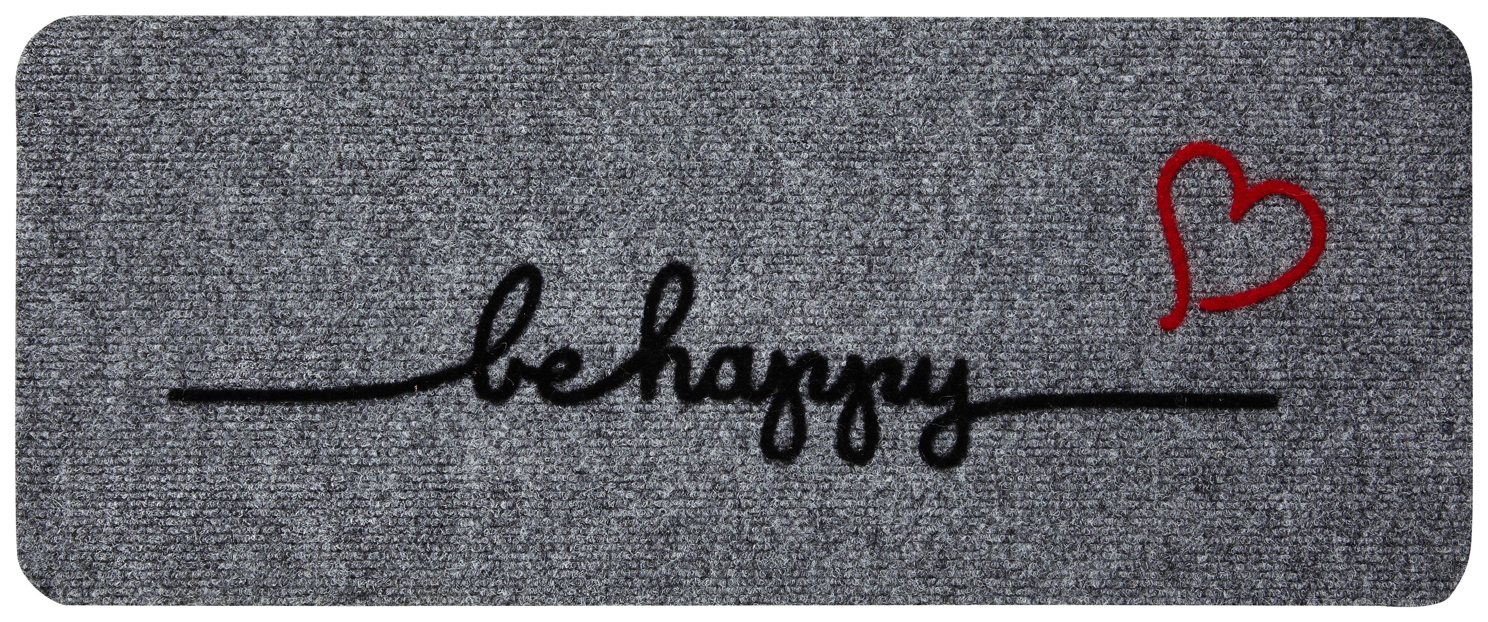 Fußmatte Be Happy Grau - Grau, MODERN, Textil (60/25cm) - Modern Living