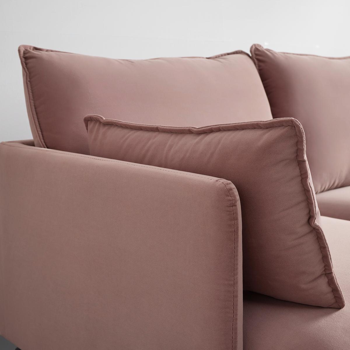 Wohnlandschaft Rosa in Rosa Samt - Schwarz/Rosa, Modern, Textil/Metall (226/84/163cm) - Bessagi Home