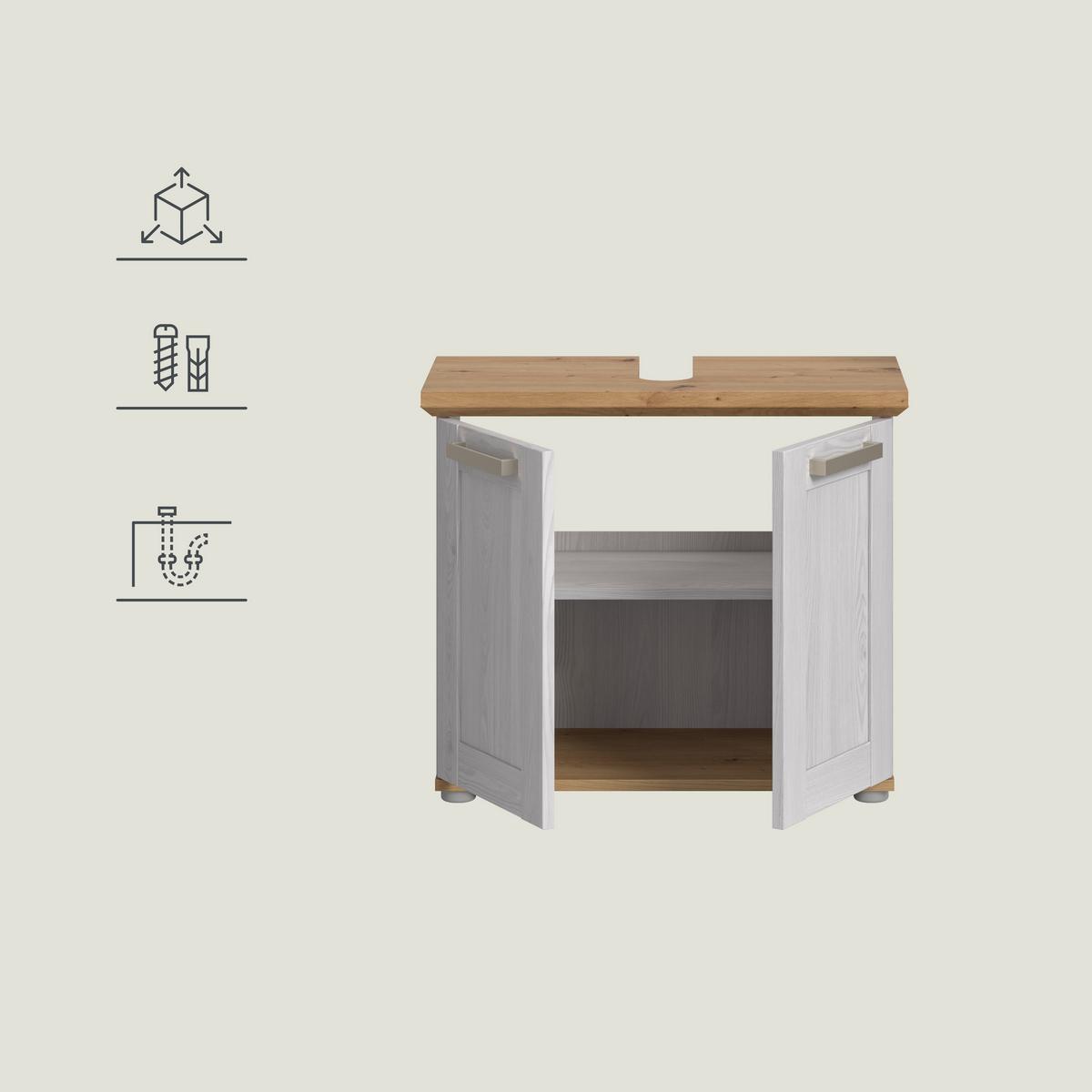 Waschbeckenunterschrank Verona Lärchenfarben/Eiche Artisan - Silberfarben/Lärchefarben, Trend, Holzwerkstoff/Kunststoff (69/59/34cm) - MID.YOU