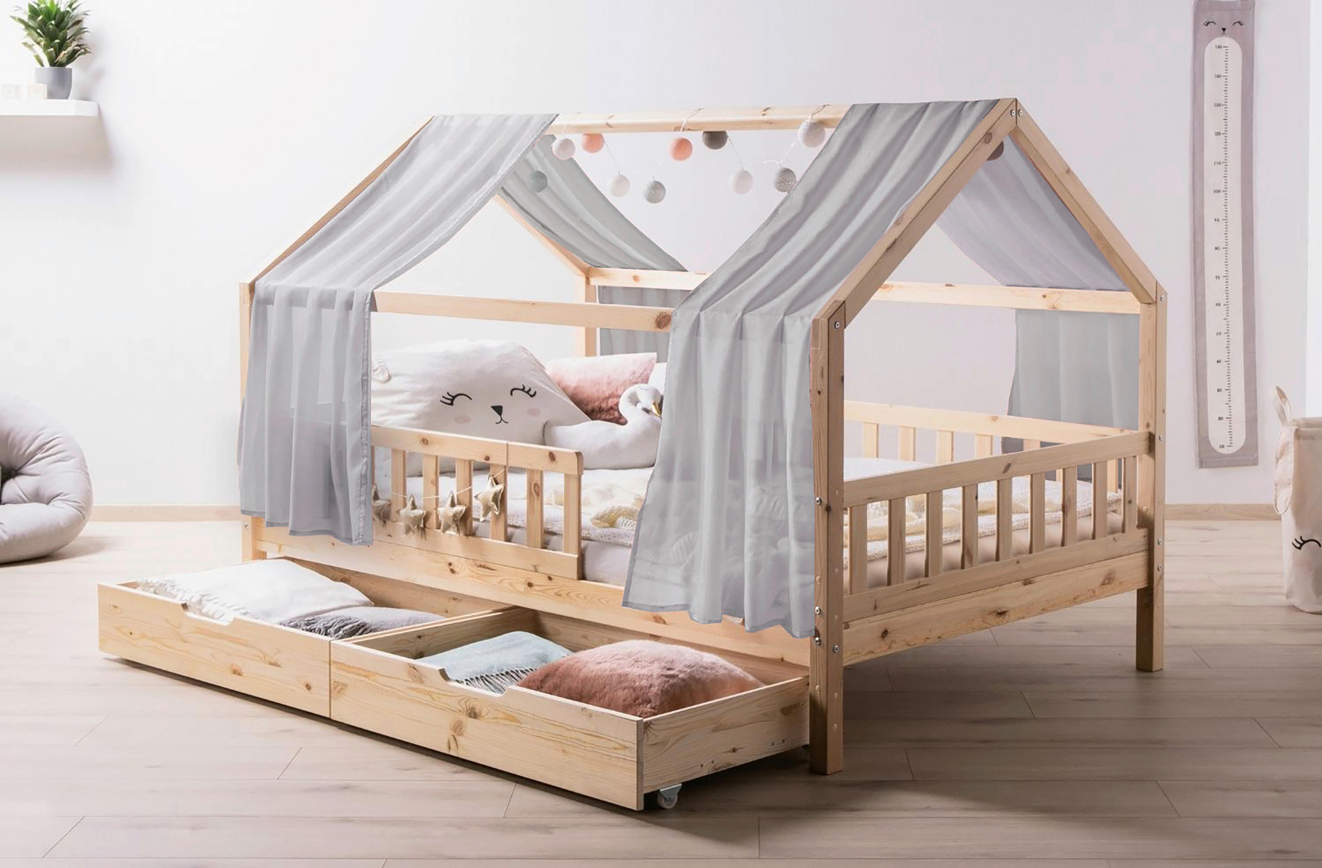 Hausbett KIM Naturfarben Grau ca. 100x200 cm Echtholz - Naturfarben/Grau, MODERN, Holz/Textil (100/200cm) - MID.YOU