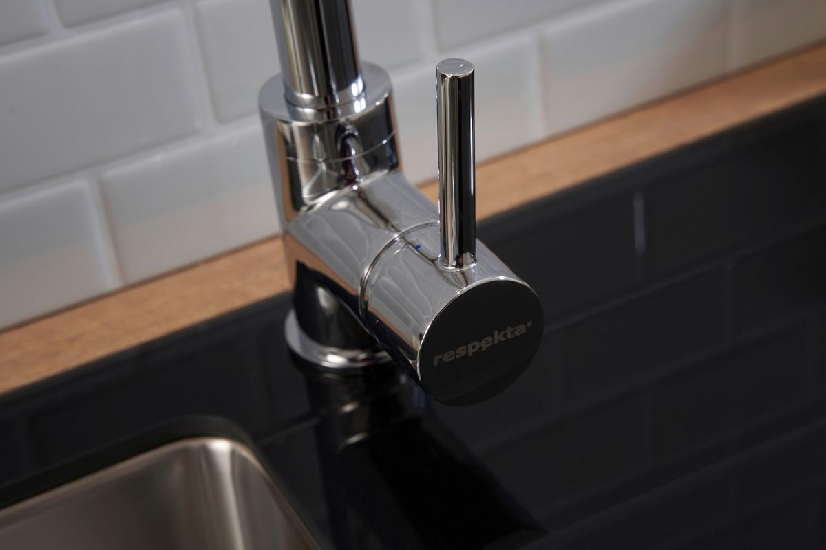 Spüle Schwarz Glas/Edelstahl B: ca. 86 cm - Schwarz, Trend, Glas/Metall (86/21/50cm) - Respekta